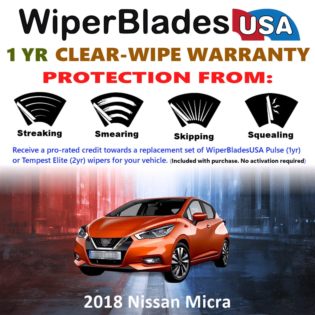 2018 Nissan Micra Front w/Rear Wiper blades Set Includes 1yr Wear Warranty & Free Delivery