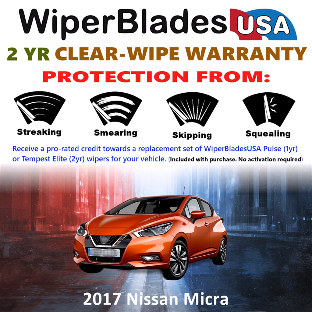 2017 Nissan Micra Front w/Rear Wiper blades Set  Includes 2yr Wear Warranty & Free Delivery