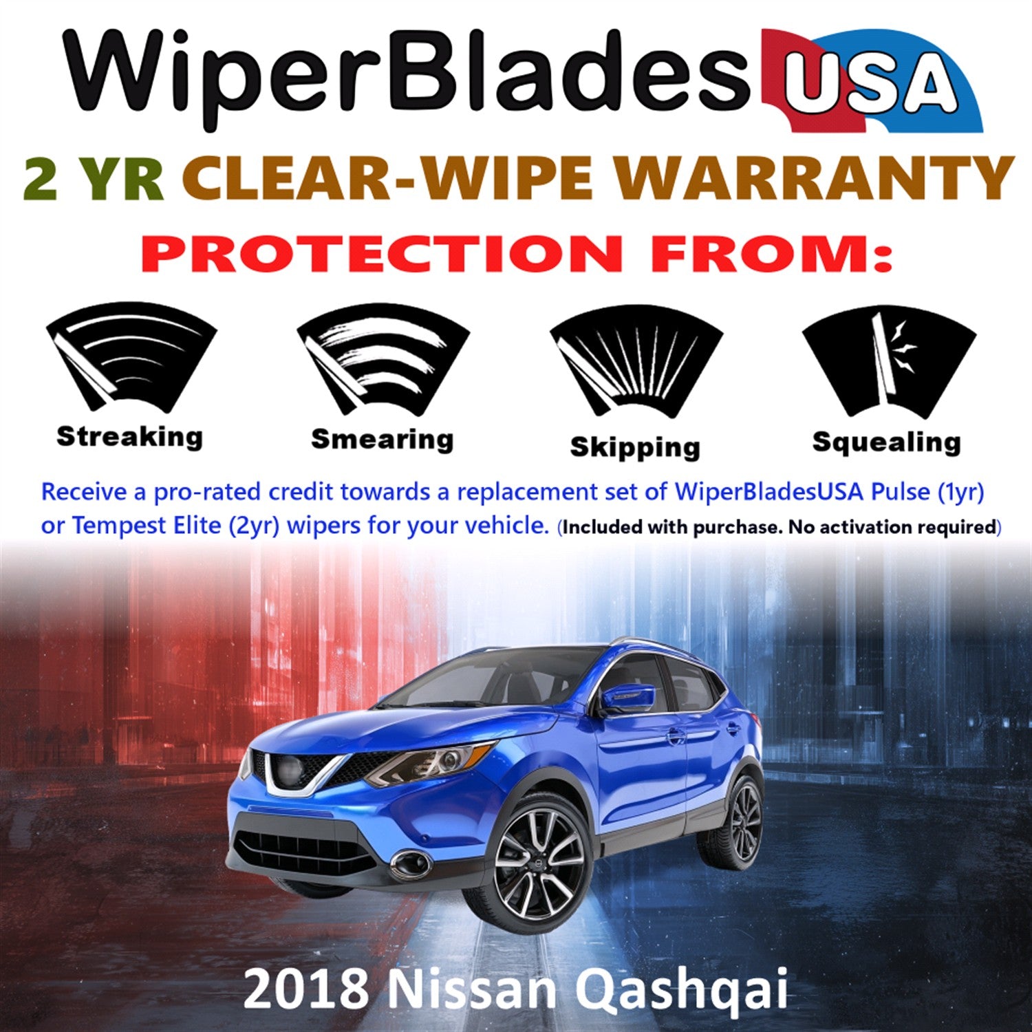 2018 Nissan Qashqai Front w/Rear Wiper blades Set  Includes 2yr Wear Warranty & Free Delivery