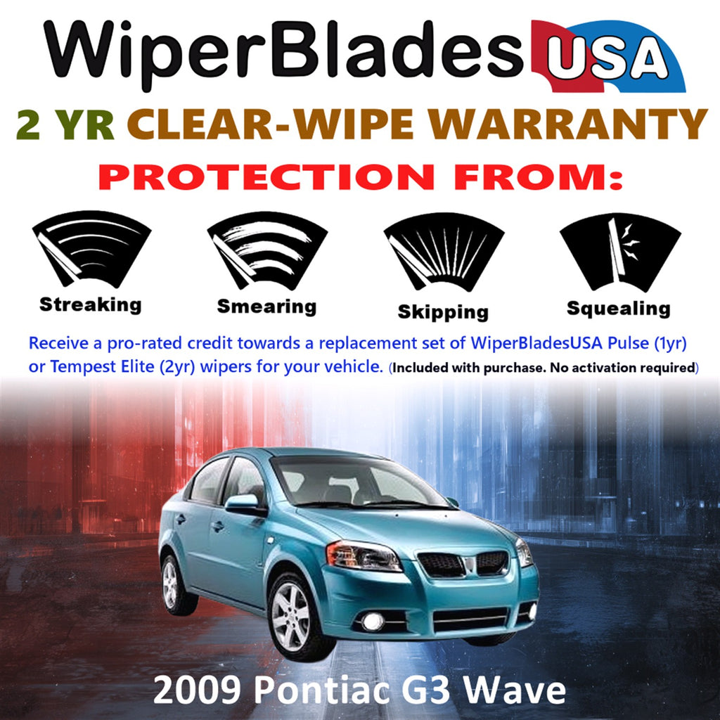 2009 Pontiac G3 Wave Front w/Rear Wiper blades Set  Includes 2yr Wear Warranty & Free Delivery