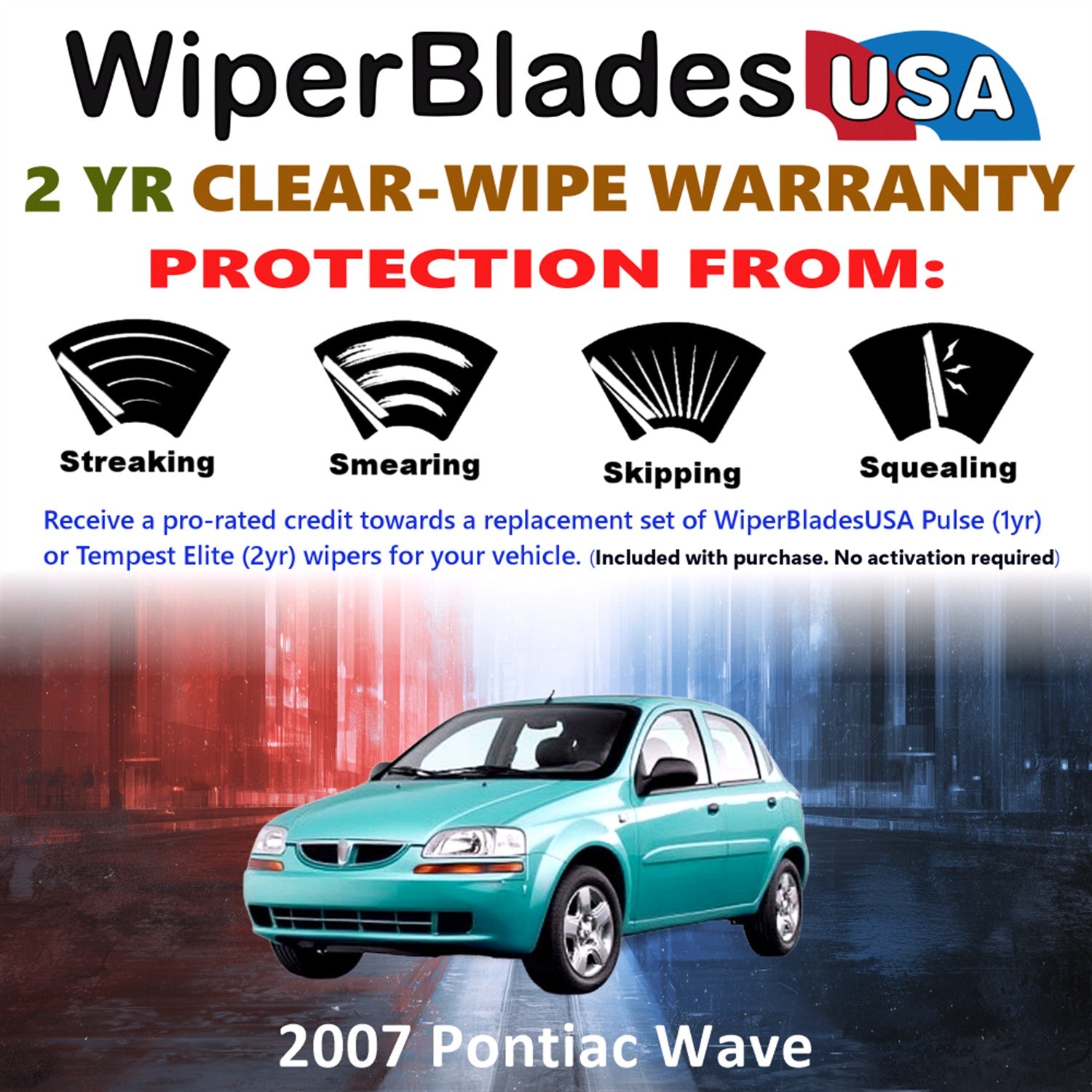 2007 Pontiac Wave Front w/Rear Wiper blades Set  Includes 2yr Wear Warranty & Free Delivery