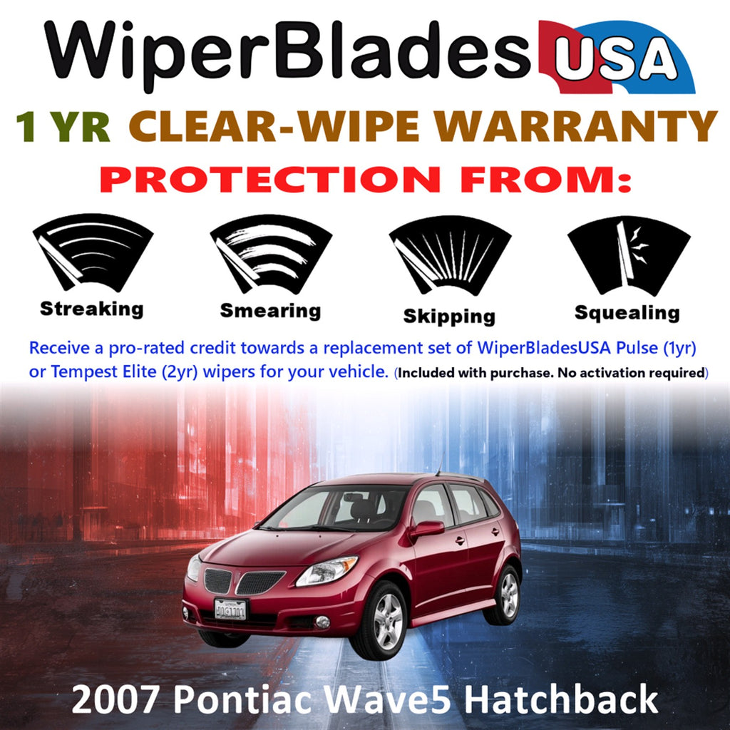 2007 Pontiac Wave5 Front w/Rear Wiper blades Set Includes 1yr Wear Warranty & Free Delivery