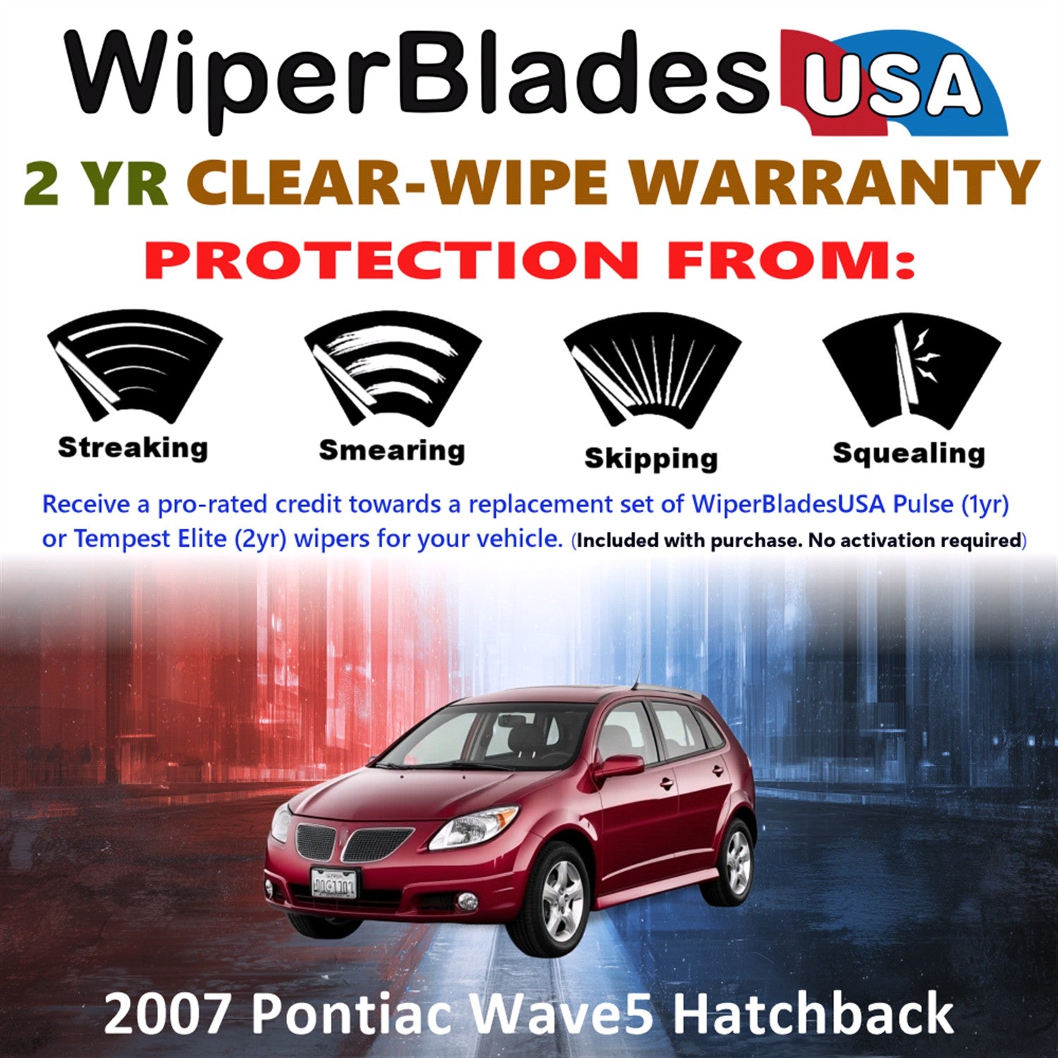 2007 Pontiac Wave5 Front Wiper blades Set  Includes 2yr Wear Warranty & Free Delivery