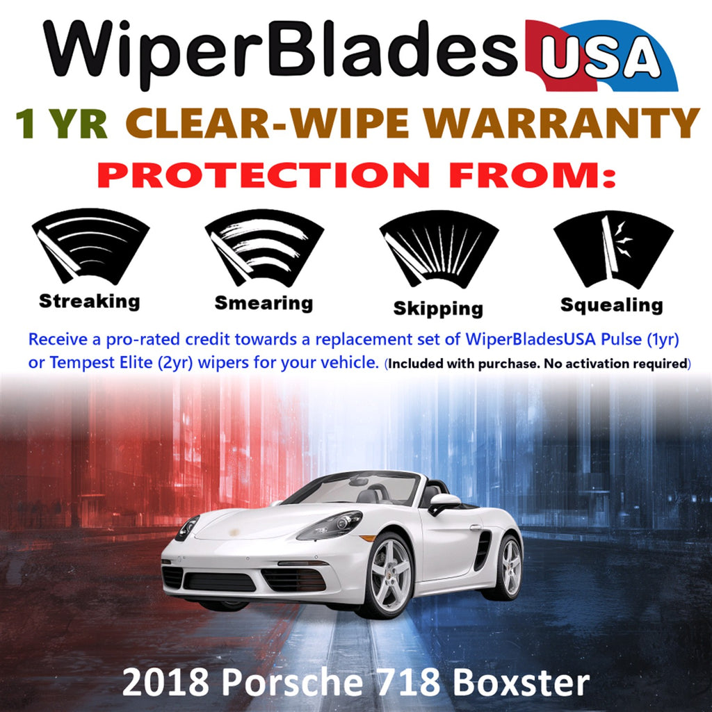 2018 Porsche 718 Boxster Front Wiper blades Set Includes 1yr Wear Warranty & Free Delivery