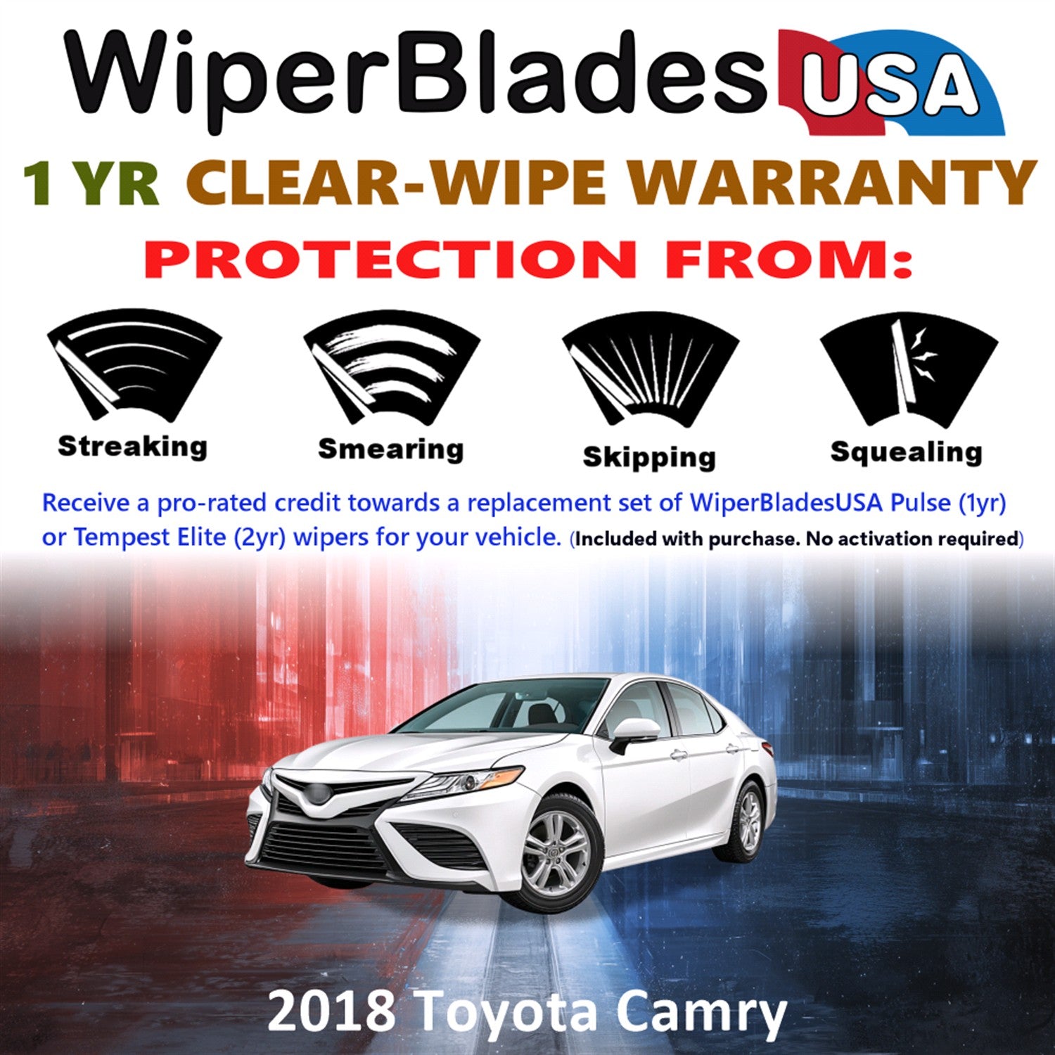 2018 Toyota Camry Front Wiper blades Set Includes 1yr Wear Warranty & Free Delivery