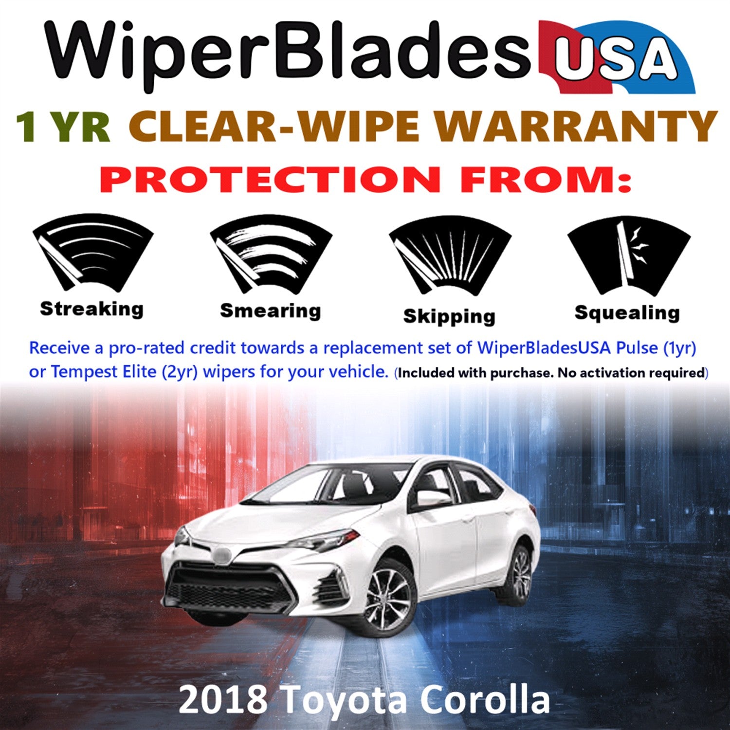 2018 Toyota Corolla Front Wiper blades Set Includes 1yr Wear Warranty & Free Delivery