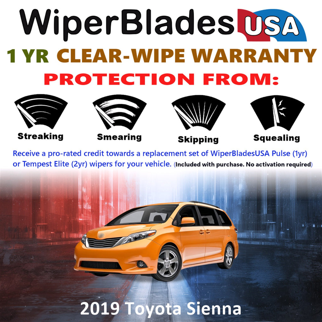 2019 Toyota Sienna Front Wiper blades Set Includes 1yr Wear Warranty & Free Delivery