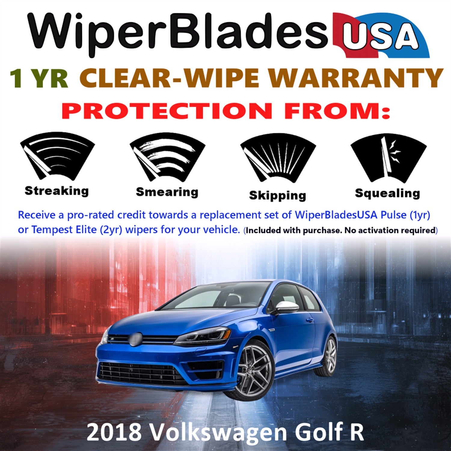 2018 Volkswagen Golf R Front w/Rear Wiper blades Set Includes 1yr Wear Warranty & Free Delivery