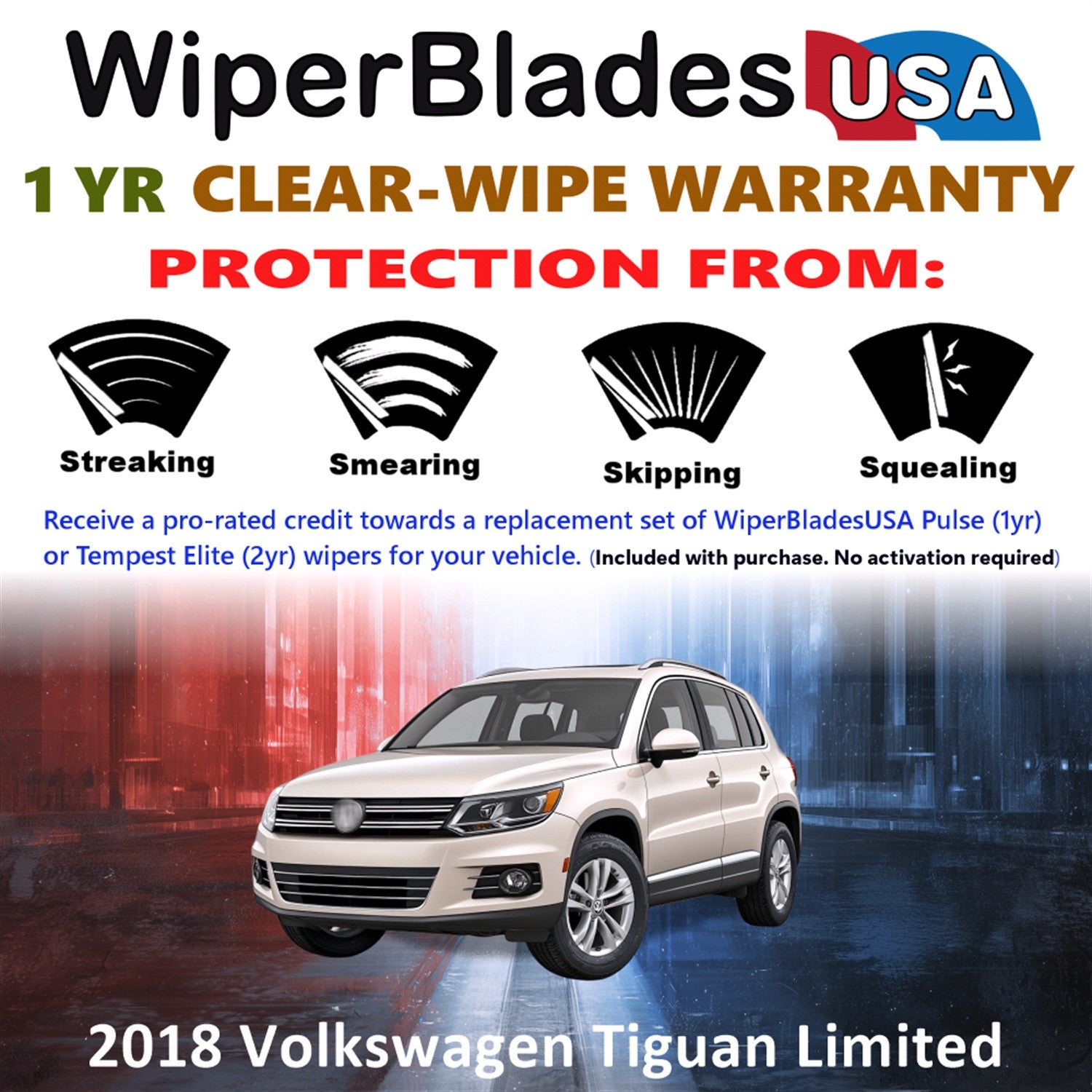 2018 Volkswagen Tiguan Limited Front Wiper blades Set Includes 1yr Wear Warranty & Free Delivery