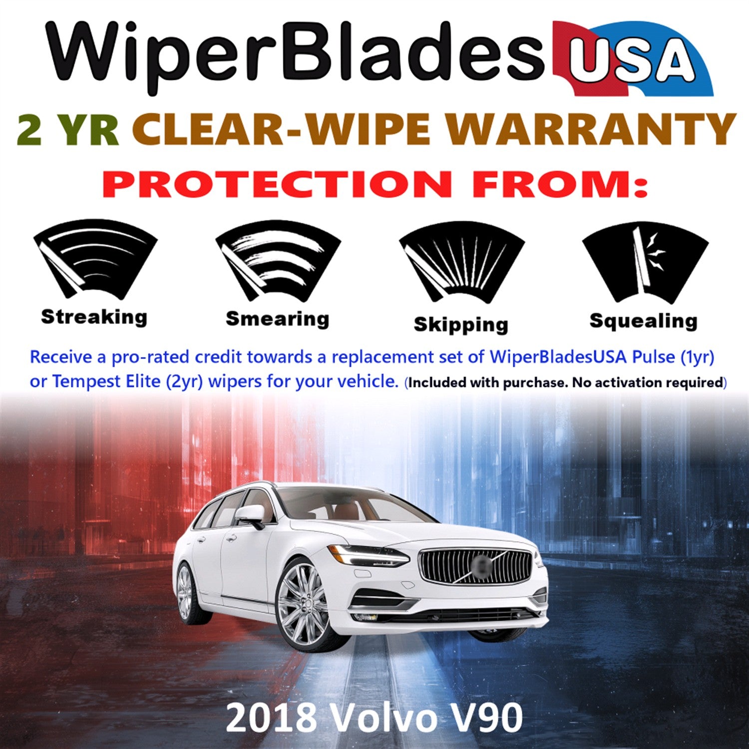 2018 Volvo V90 Front w/Rear Wiper blades Set  Includes 2yr Wear Warranty & Free Delivery