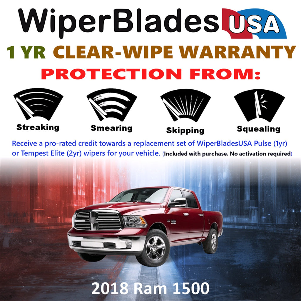 2018 Ram 1500 Front Wiper blades Set Includes 1yr Wear Warranty & Free Delivery