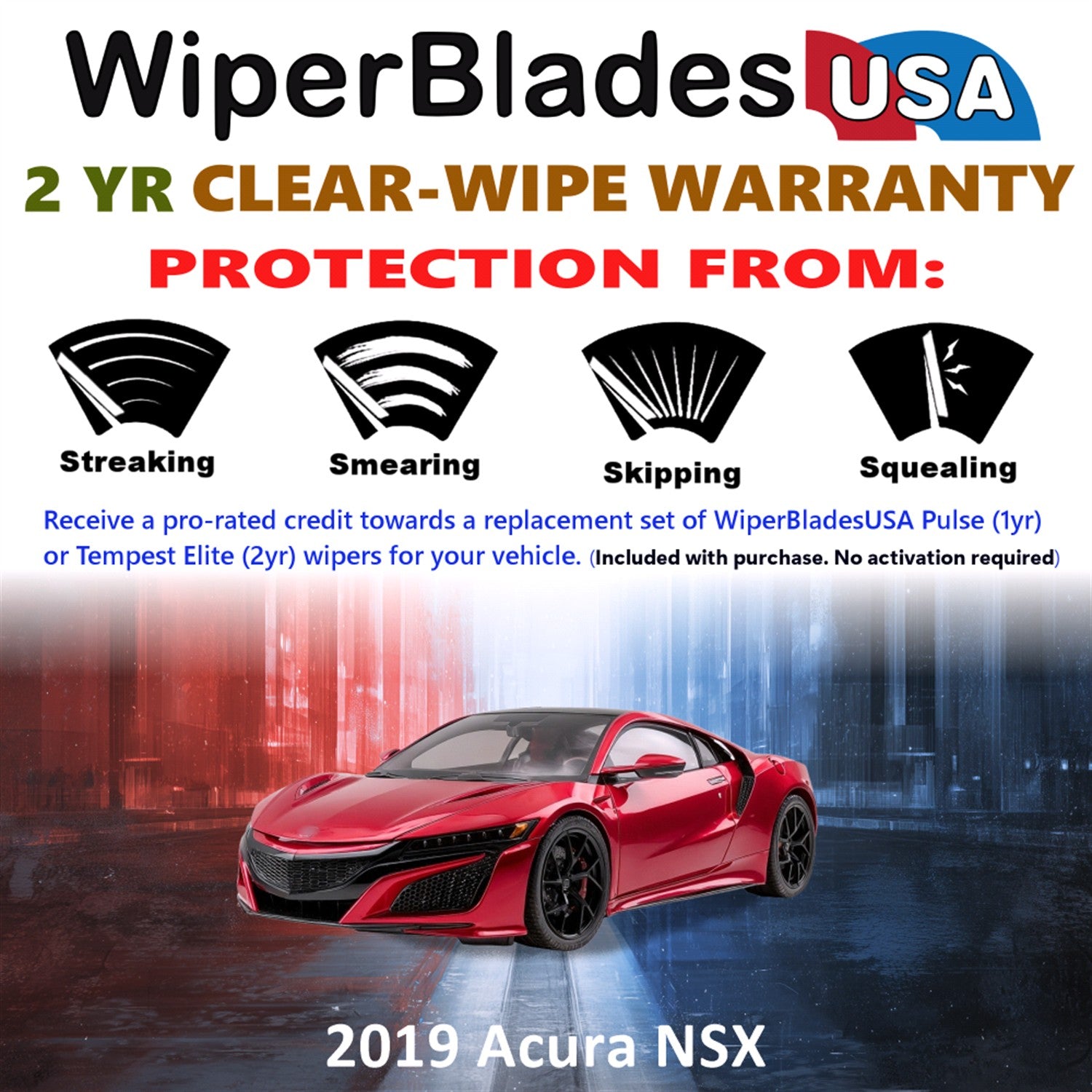 2019 Acura NSX Front Wiper blades Set  Includes 2yr Wear Warranty & Free Delivery