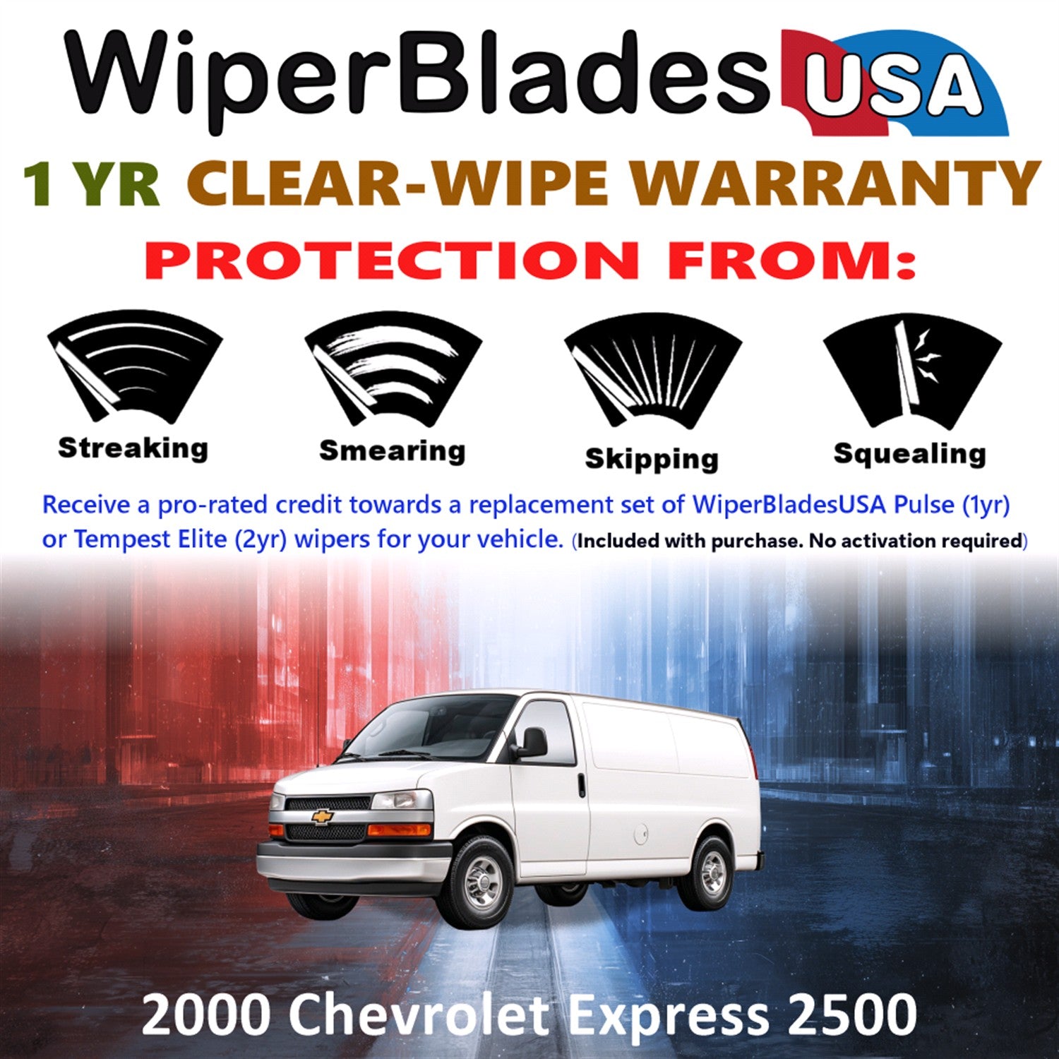 2000 Chevrolet Express 2500 Front Wiper blades Set Includes 1yr Wear Warranty & Free Delivery
