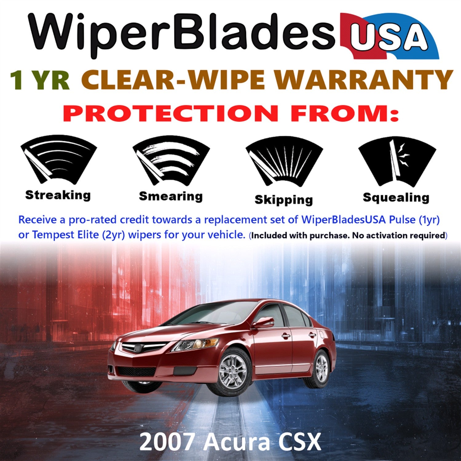 2007 Acura CSX Front Wiper blades Set Includes 1yr Wear Warranty & Free Delivery