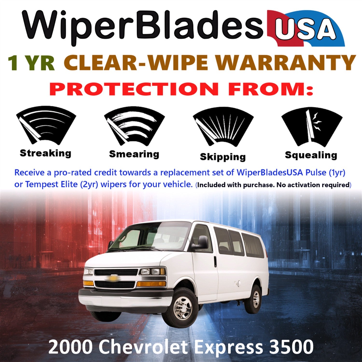 2000 Chevrolet Express 3500 Front Wiper blades Set Includes 1yr Wear Warranty & Free Delivery
