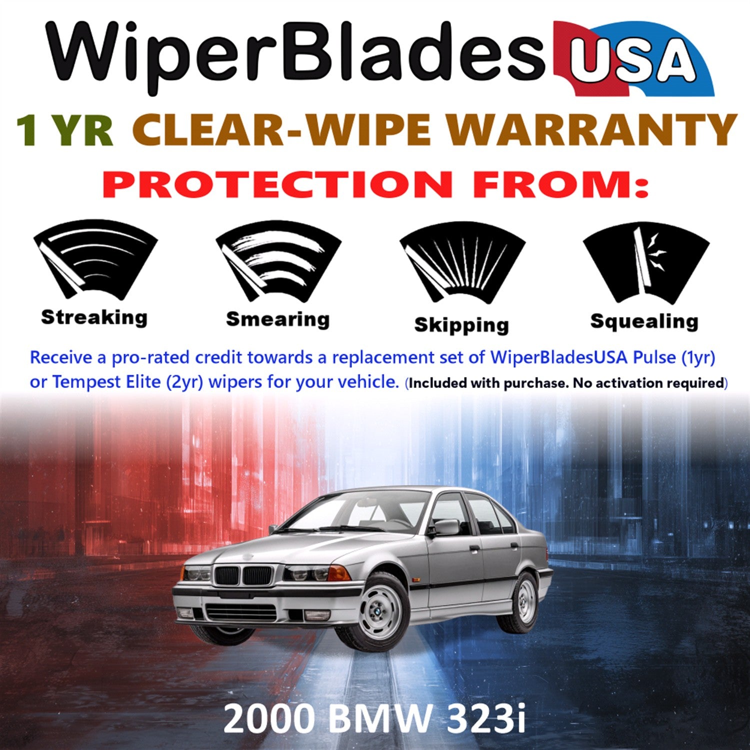 2000 BMW 323i Front w/Rear Wiper blades Set Includes 1yr Wear Warranty & Free Delivery