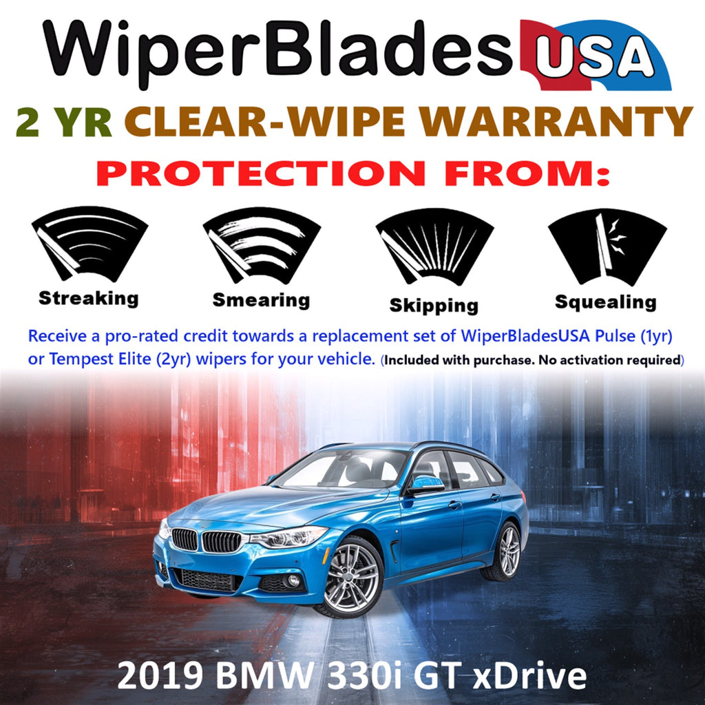 2019 BMW 330i GT xDrive Front w/Rear Wiper blades Set  Includes 2yr Wear Warranty & Free Delivery