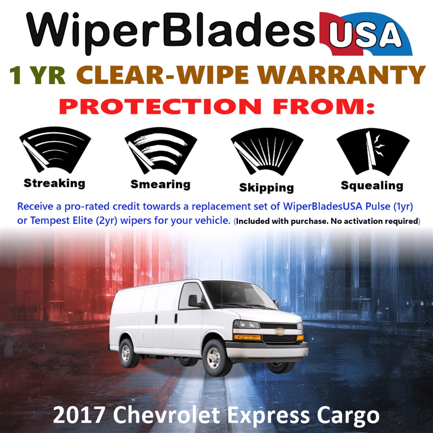 2017 Chevrolet Express Cargo Front Wiper blades Set Includes 1yr Wear Warranty & Free Delivery