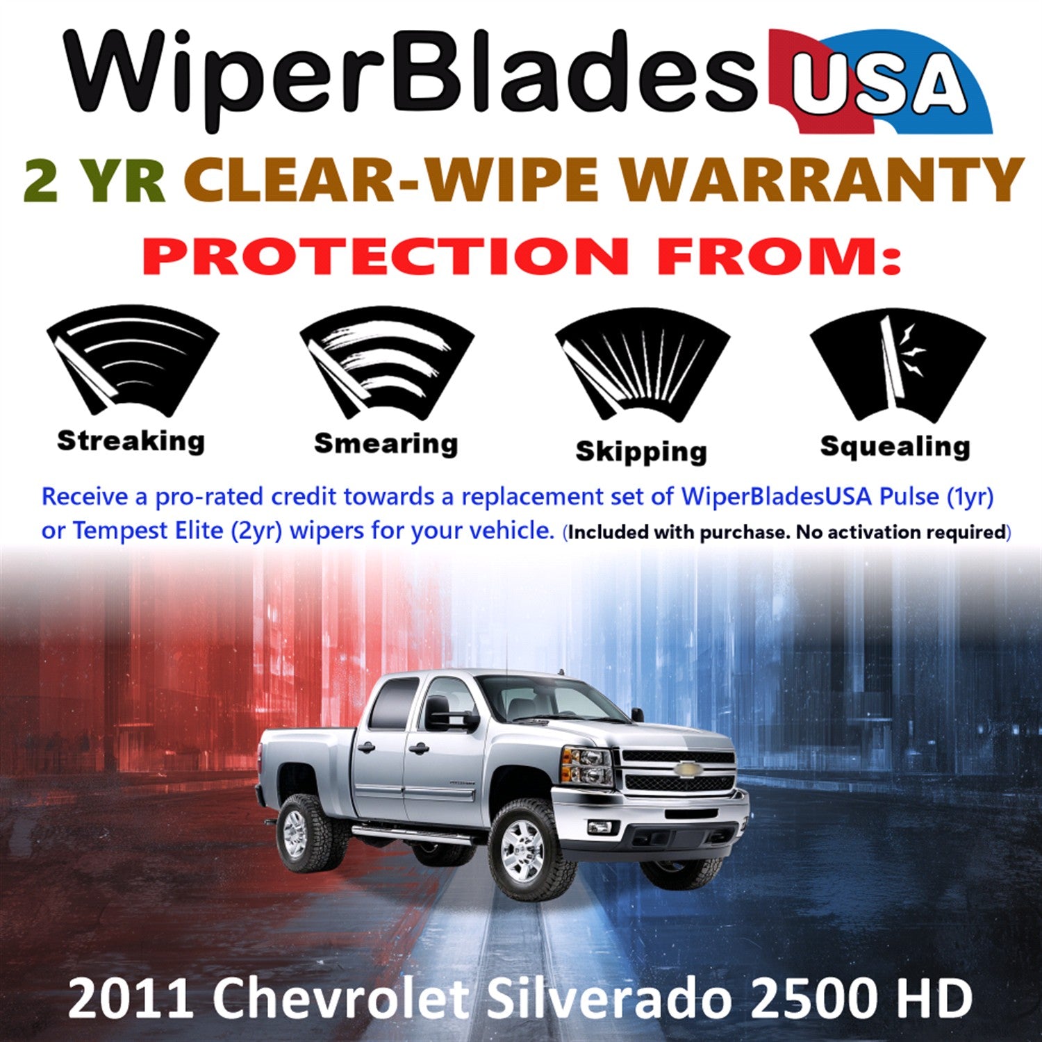 2011 Chevrolet Silverado 2500 HD Front Wiper blades Set  Includes 2yr Wear Warranty & Free Delivery