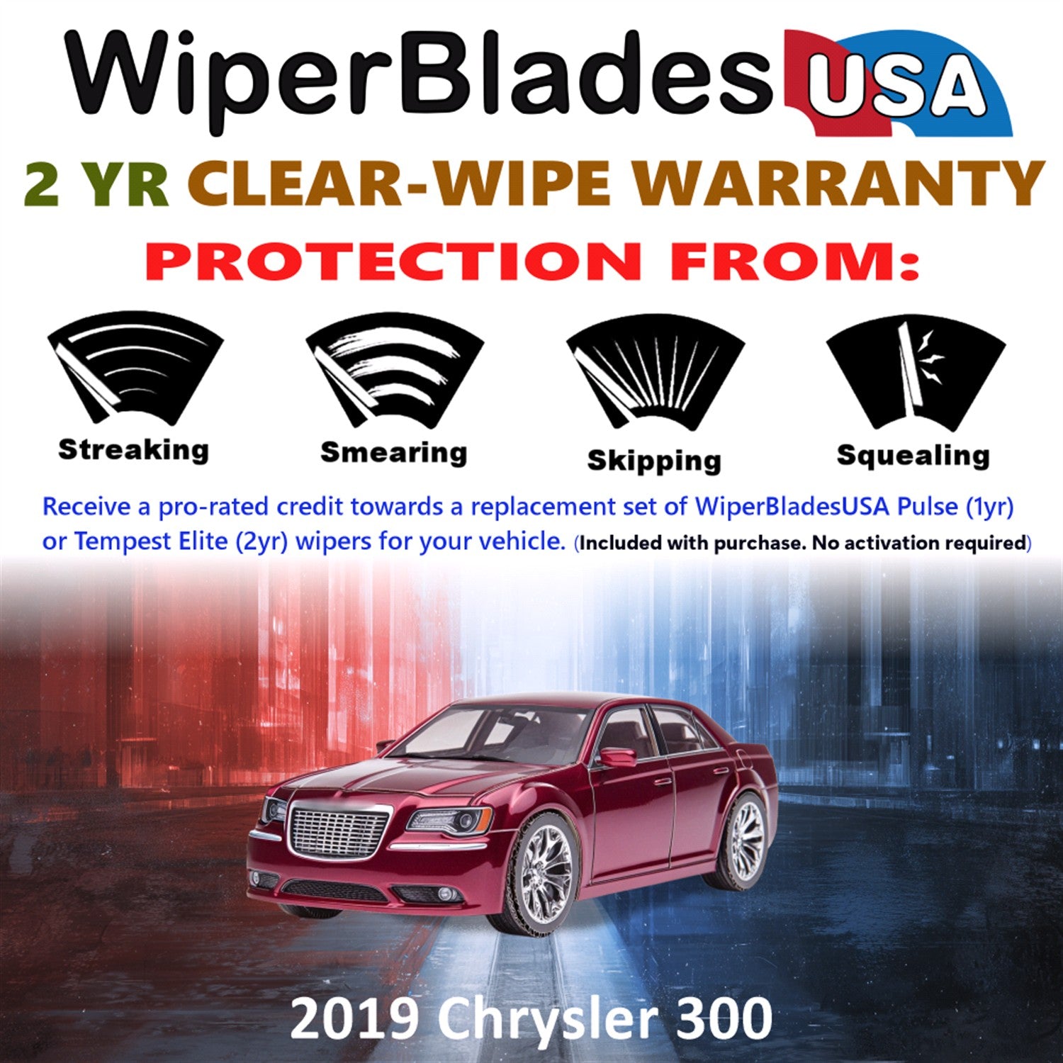 2019 Chrysler 300 Front Wiper blades Set  Includes 2yr Wear Warranty & Free Delivery