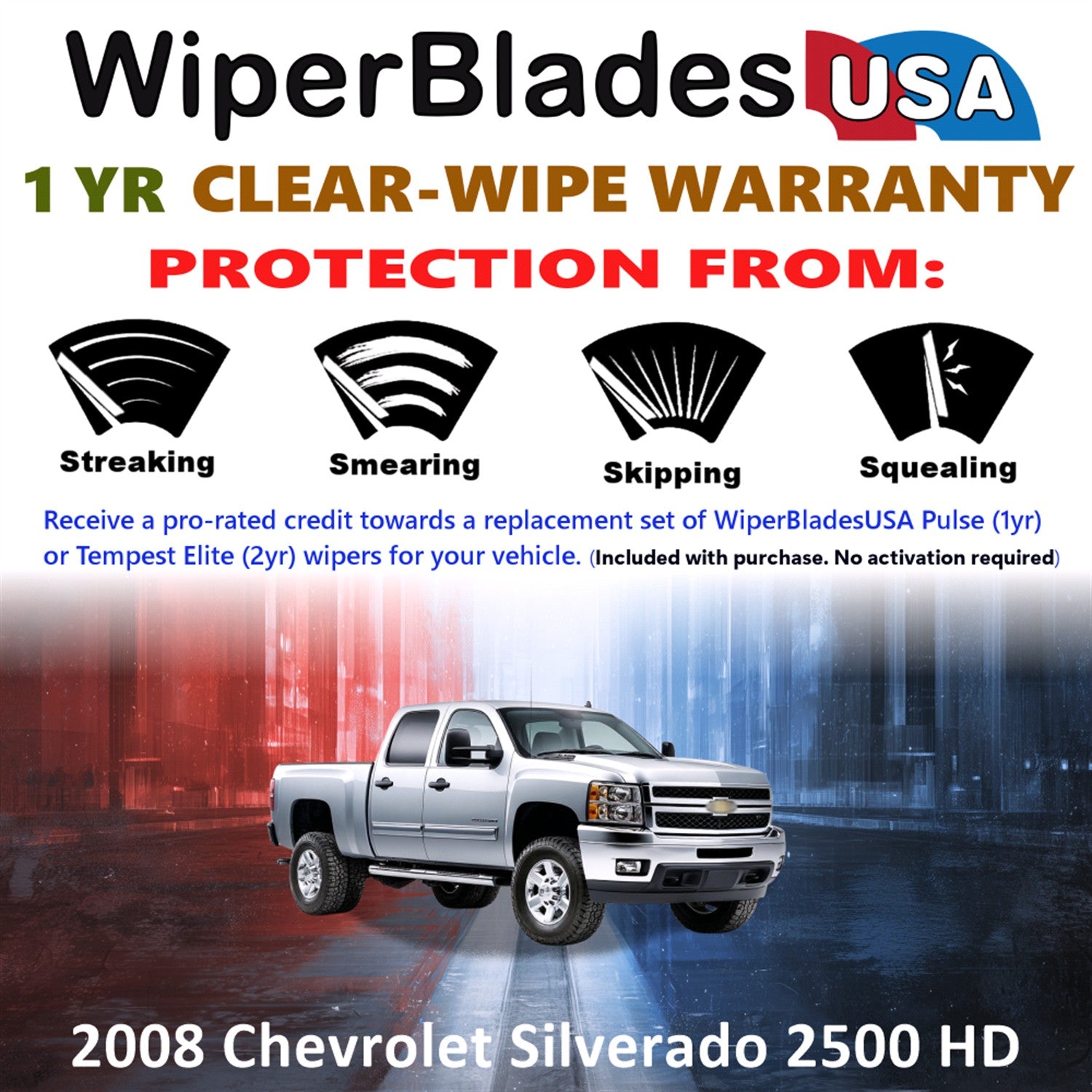 2008 Chevrolet Silverado 2500 HD Front Wiper blades Set Includes 1yr Wear Warranty & Free Delivery
