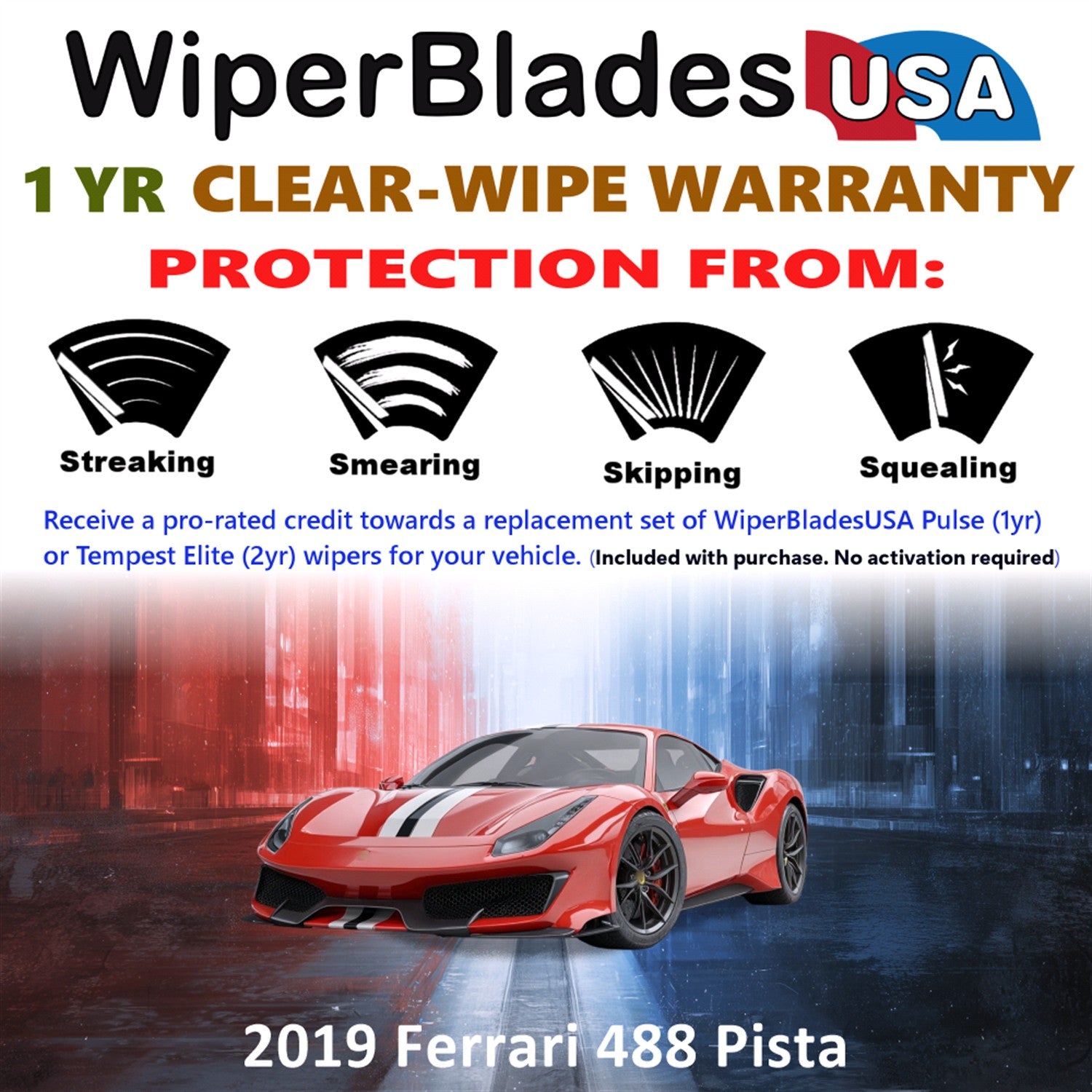 2019 Ferrari 488 Pista Front Wiper blades Set Includes 1yr Wear Warranty & Free Delivery
