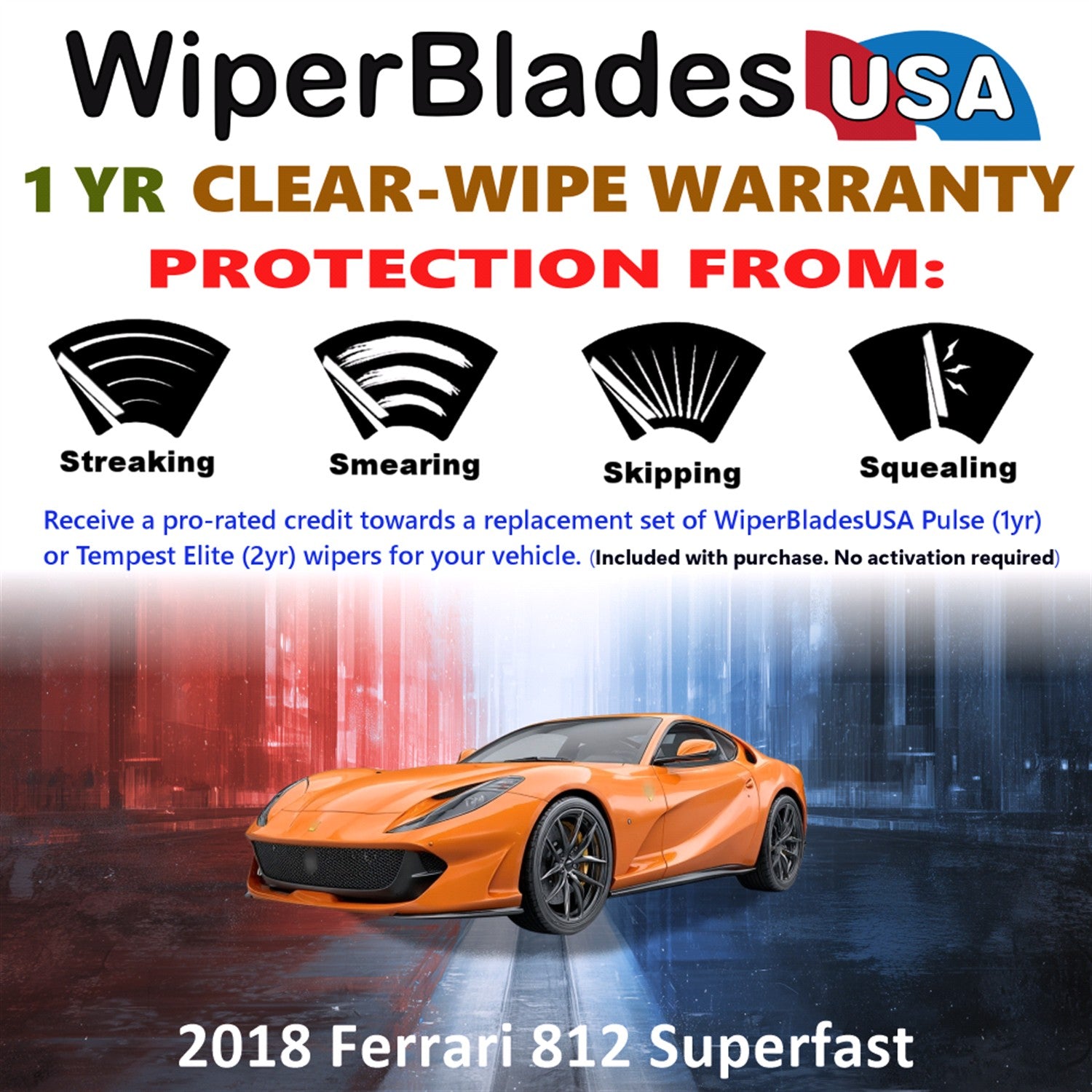 2018 Ferrari 812 Superfast Front Wiper blades Set Includes 1yr Wear Warranty & Free Delivery