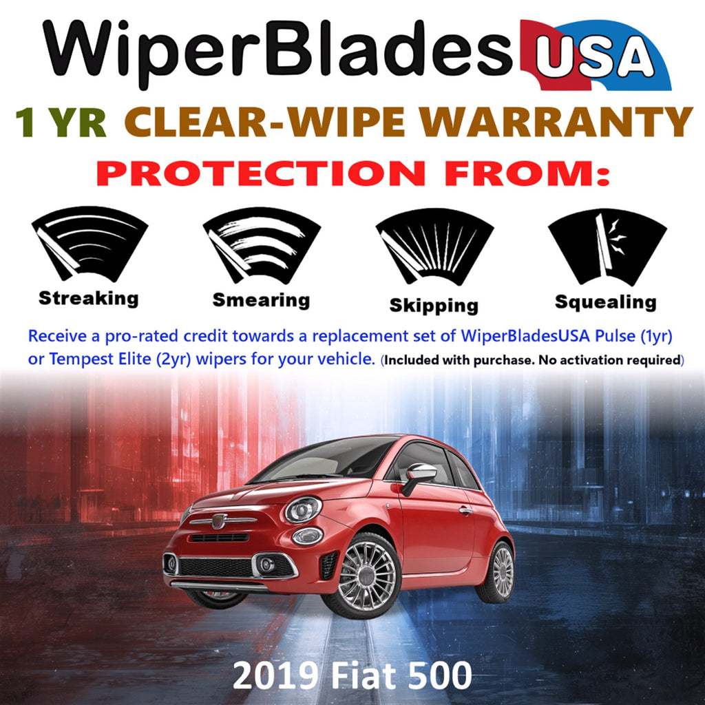 2019 Fiat 500 Front w/Rear Wiper blades Set Includes 1yr Wear Warranty & Free Delivery