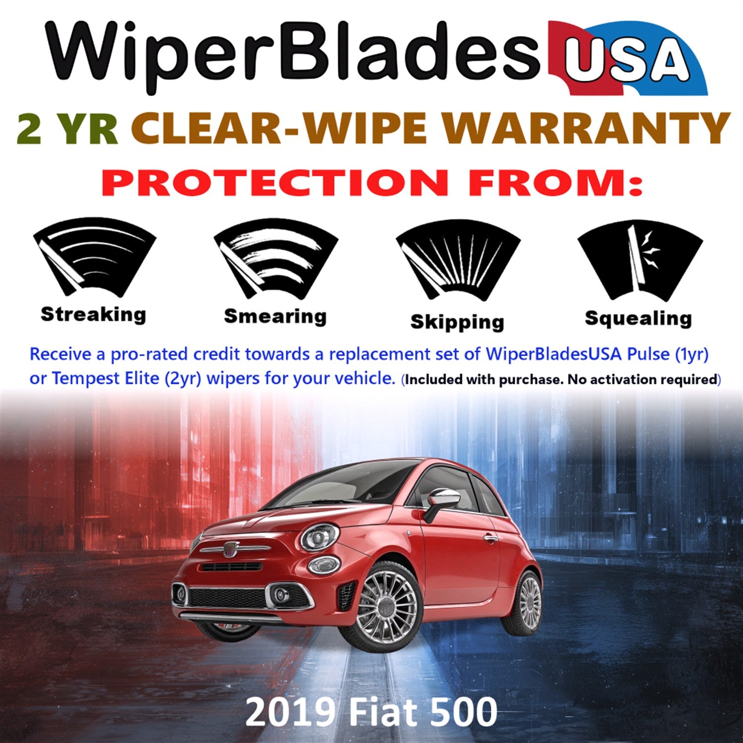 2019 Fiat 500 Front Wiper blades Set  Includes 2yr Wear Warranty & Free Delivery