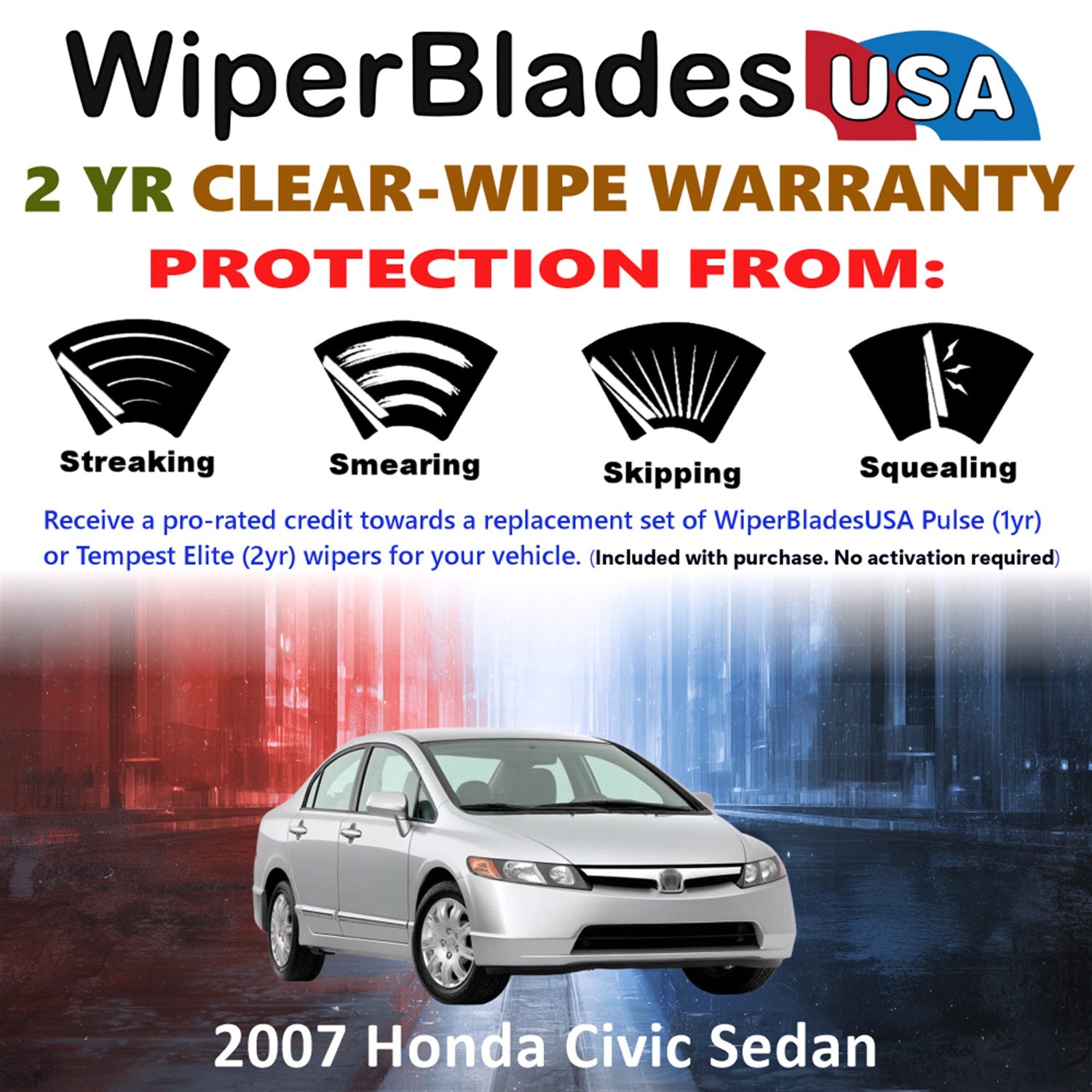 2007 Honda Civic Front Wiper blades Set  Includes 2yr Wear Warranty & Free Delivery