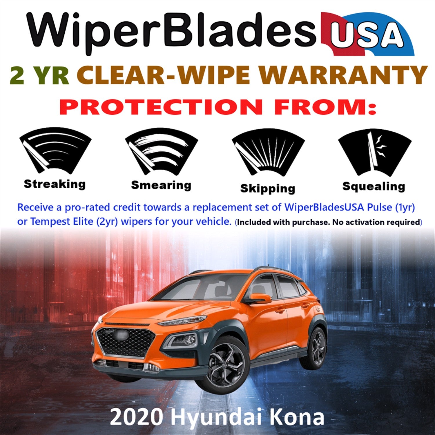 2020 Hyundai Kona Front w/Rear Wiper blades Set  Includes 2yr Wear Warranty & Free Delivery