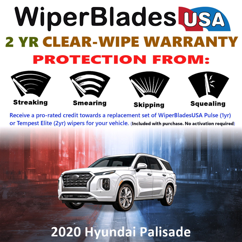 2020 Hyundai Palisade Front w/Rear Wiper blades Set  Includes 2yr Wear Warranty & Free Delivery