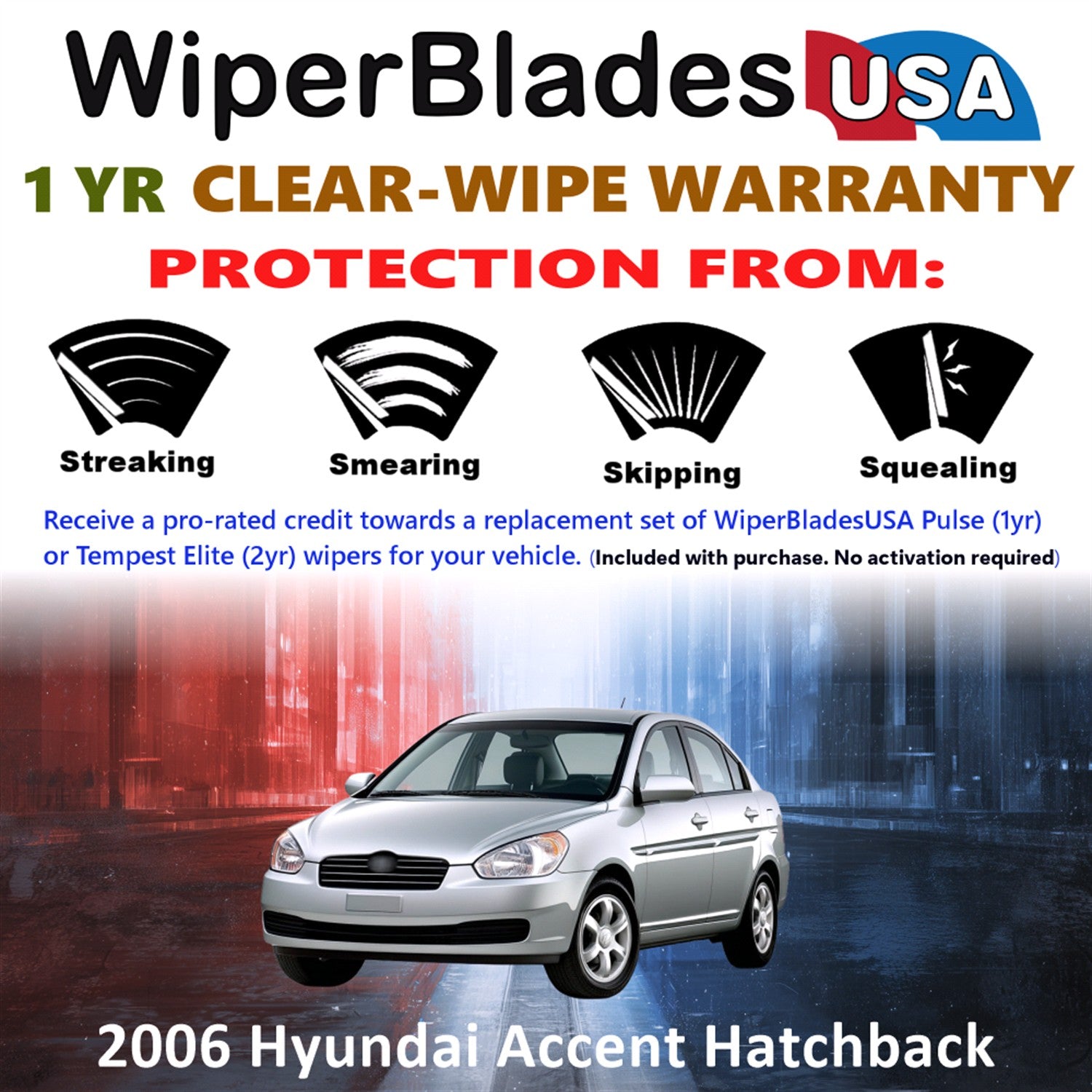 2006 Hyundai Accent Front w/Rear Wiper blades Set Includes 1yr Wear Warranty & Free Delivery
