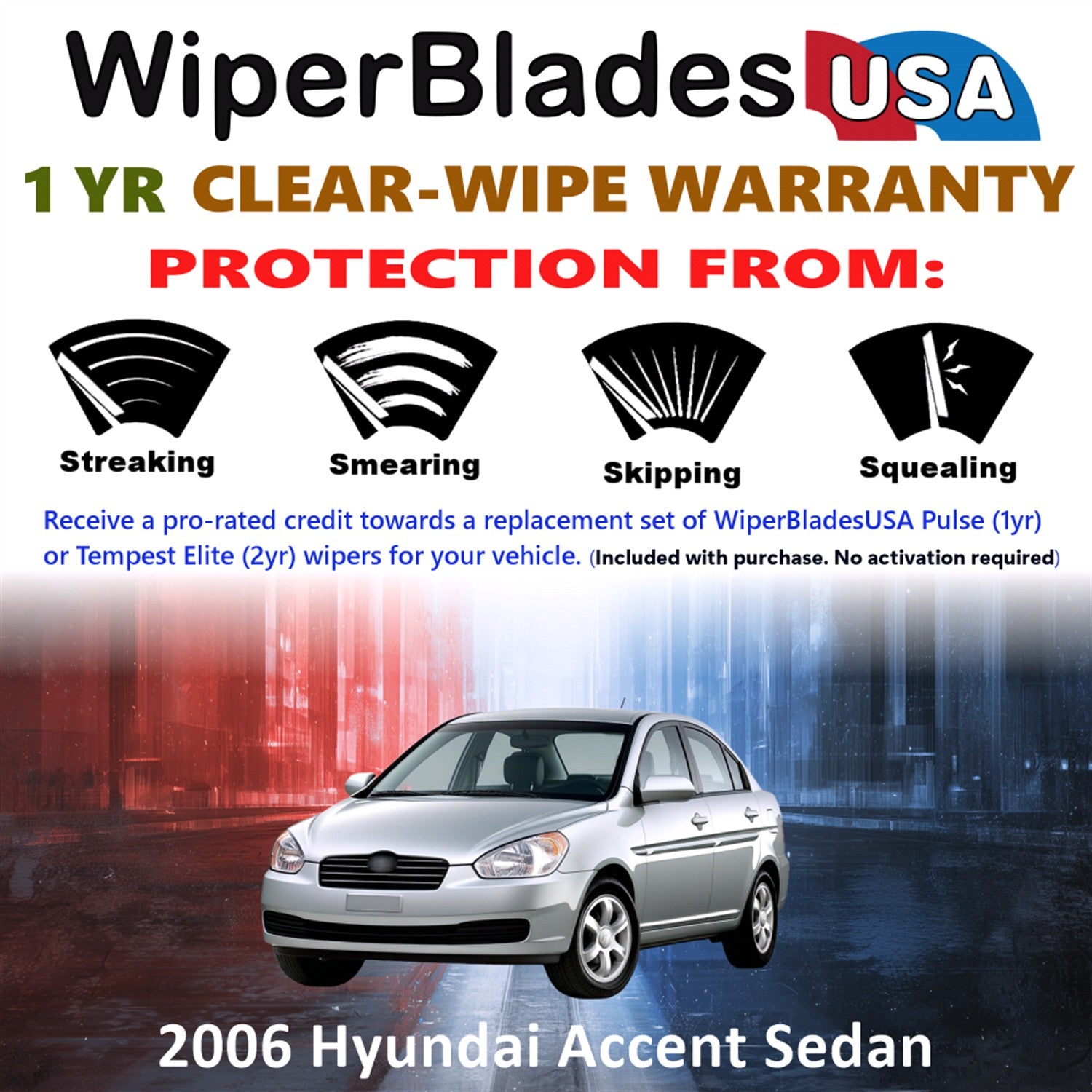 2006 Hyundai Accent Front w/Rear Wiper blades Set Includes 1yr Wear Warranty & Free Delivery