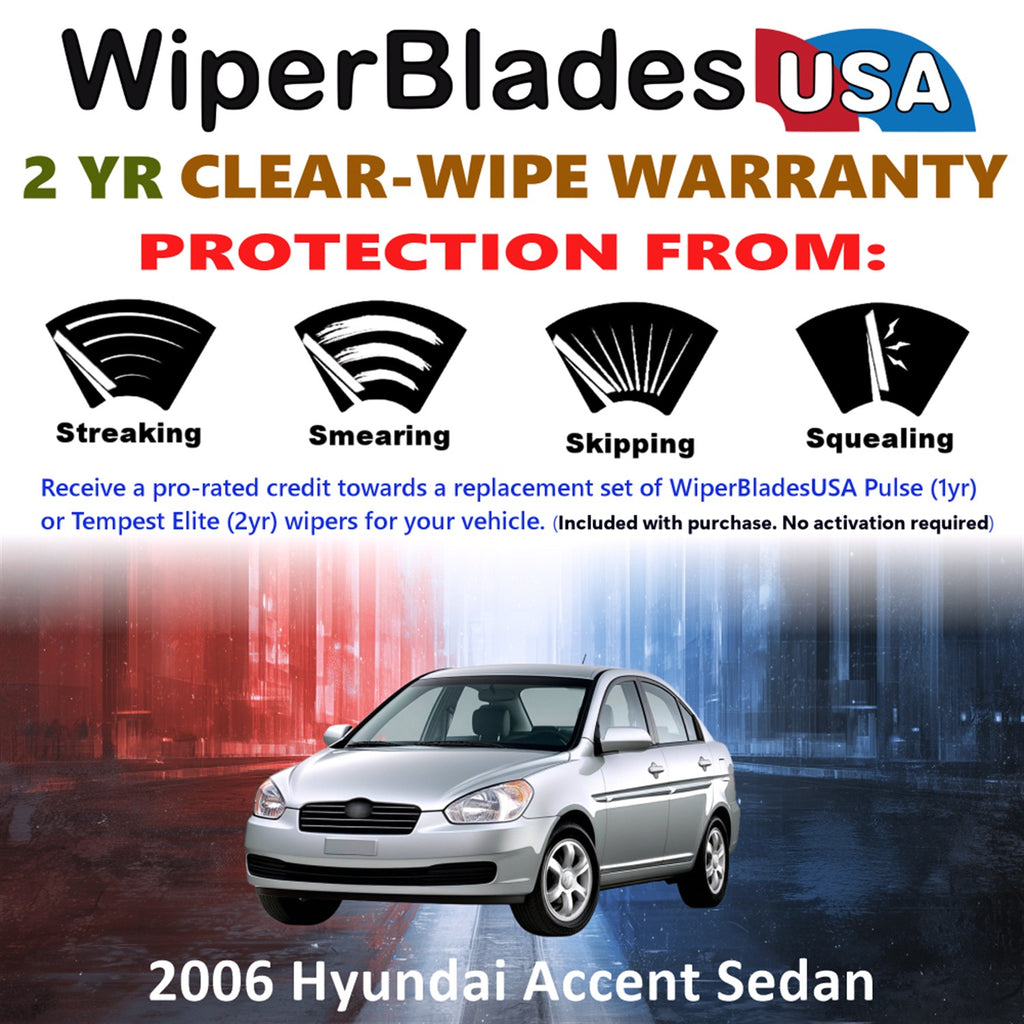 2006 Hyundai Accent Front w/Rear Wiper blades Set  Includes 2yr Wear Warranty & Free Delivery