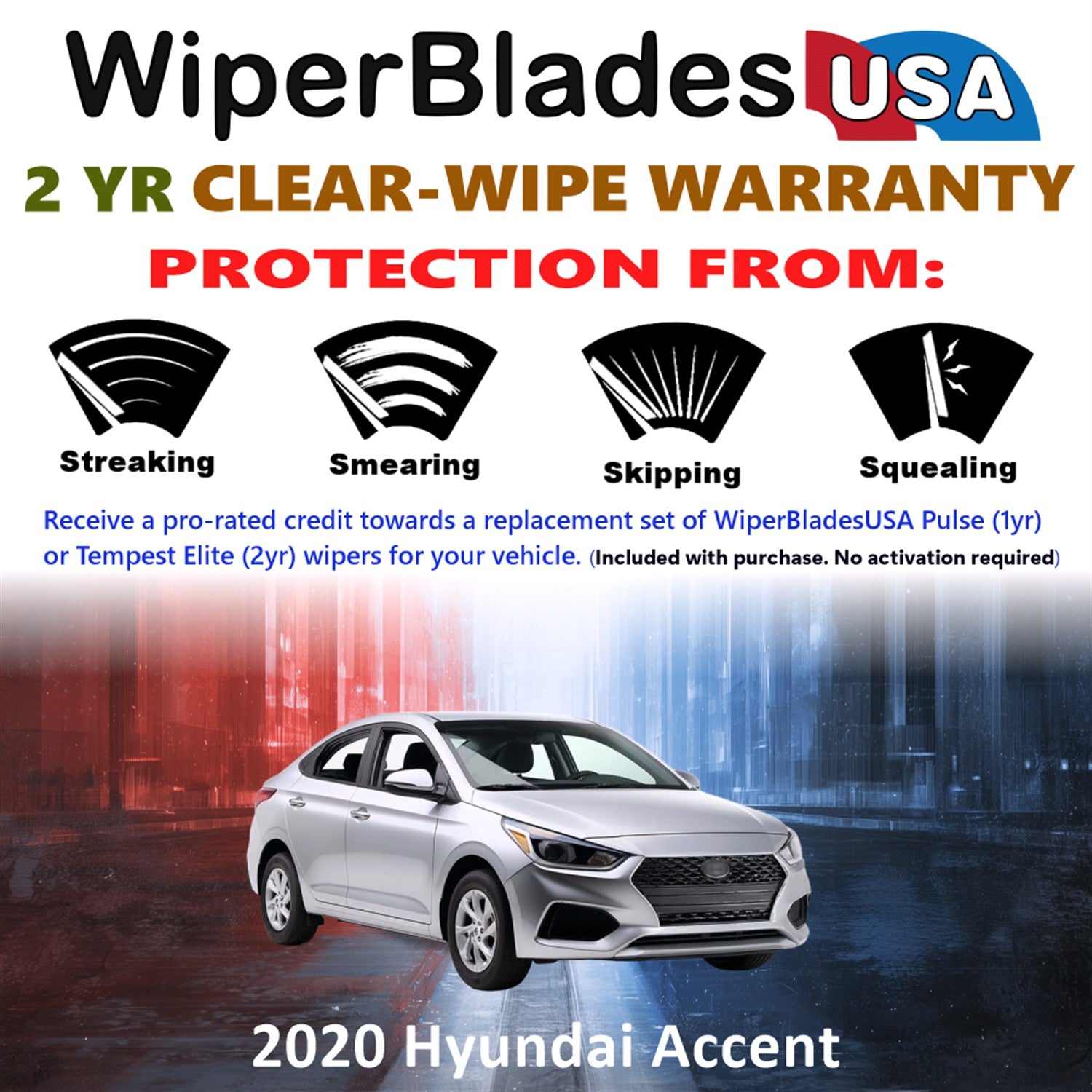 2020 Hyundai Accent Front w/Rear Wiper blades Set  Includes 2yr Wear Warranty & Free Delivery