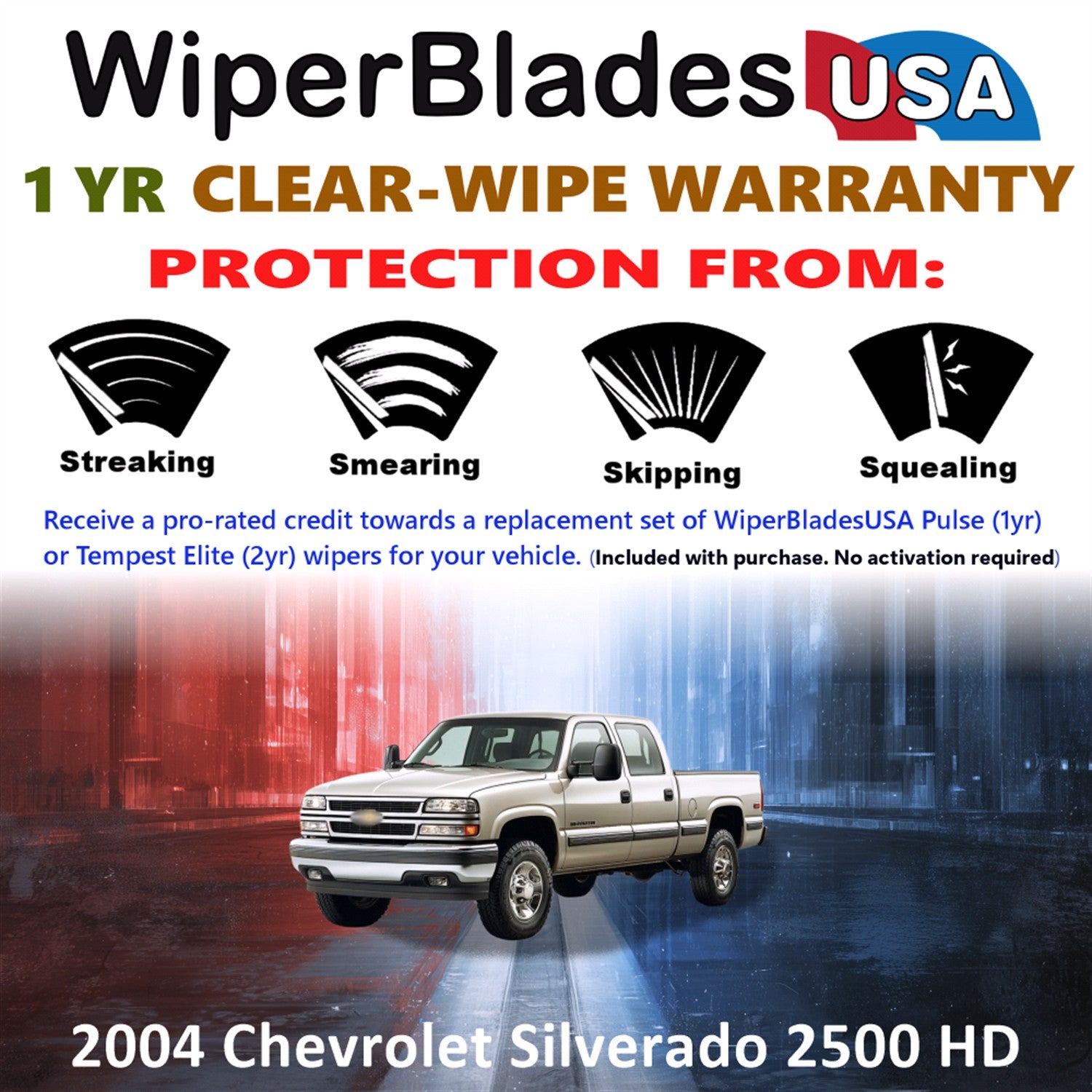 2004 Chevrolet Silverado 2500 HD Front Wiper blades Set Includes 1yr Wear Warranty & Free Delivery