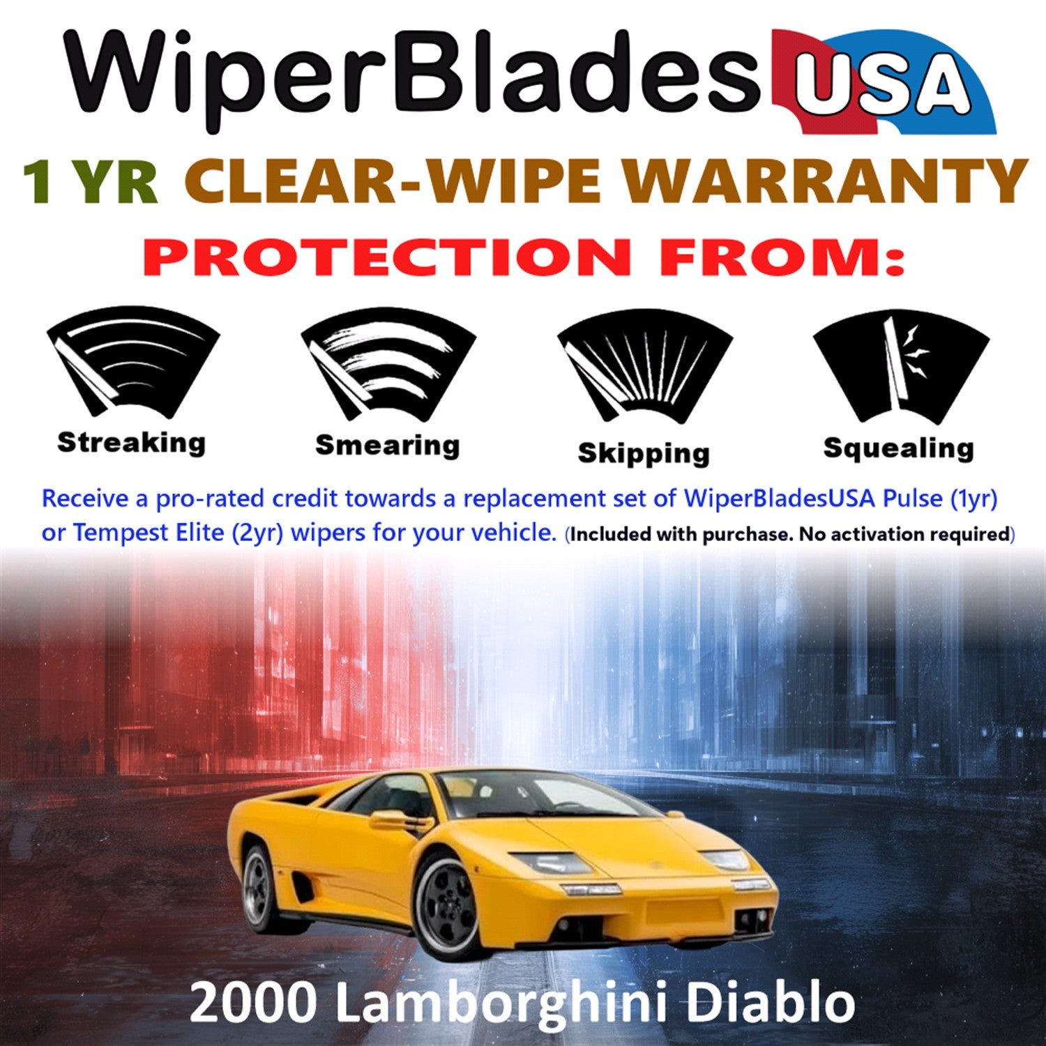 2000 Lamborghini Diablo Front Wiper blades Set Includes 1yr Wear Warranty & Free Delivery