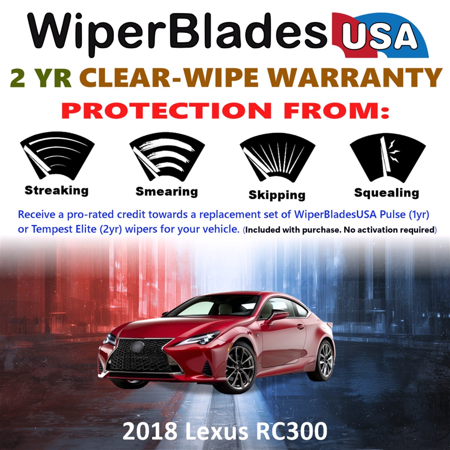 2018 Lexus RC300 Front Wiper blades Set  Includes 2yr Wear Warranty & Free Delivery