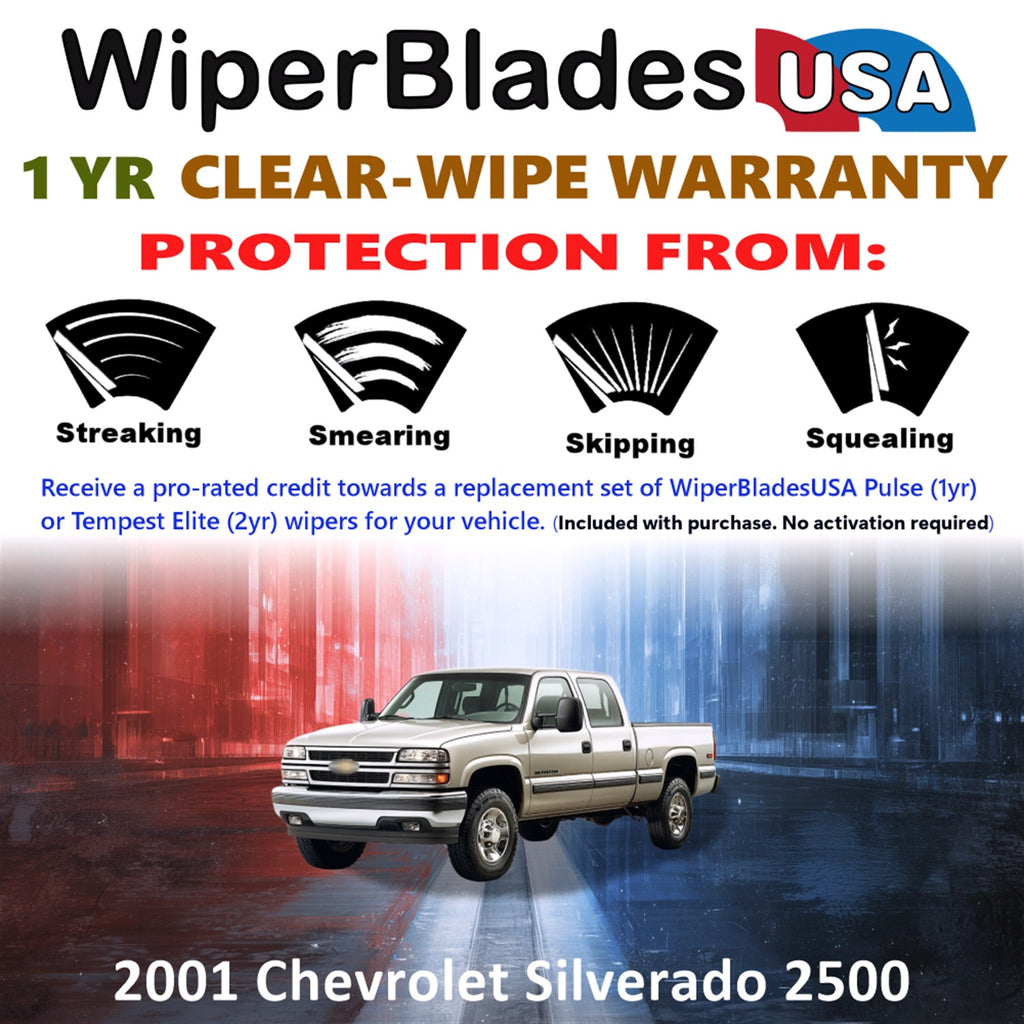2001 Chevrolet Silverado 2500 Front Wiper blades Set Includes 1yr Wear Warranty & Free Delivery