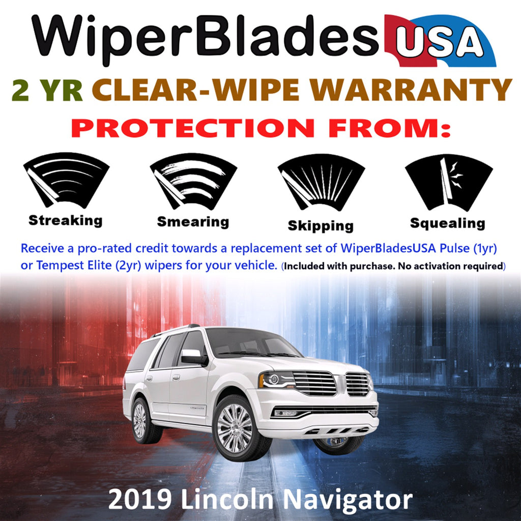 2019 Lincoln Navigator Front w/Rear Wiper blades Set  Includes 2yr Wear Warranty & Free Delivery