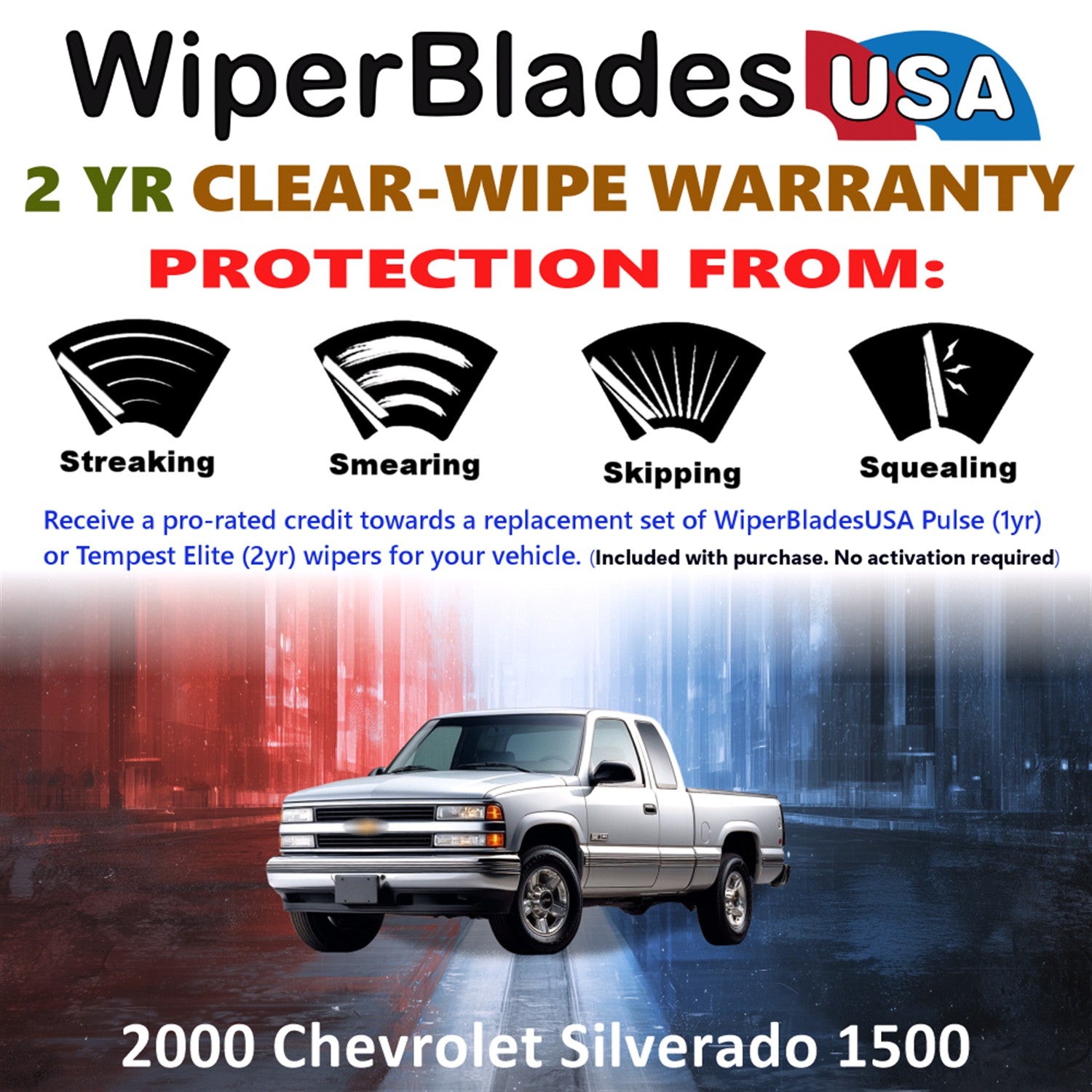 2000 Chevrolet Silverado 1500 Front Wiper blades Set  Includes 2yr Wear Warranty & Free Delivery