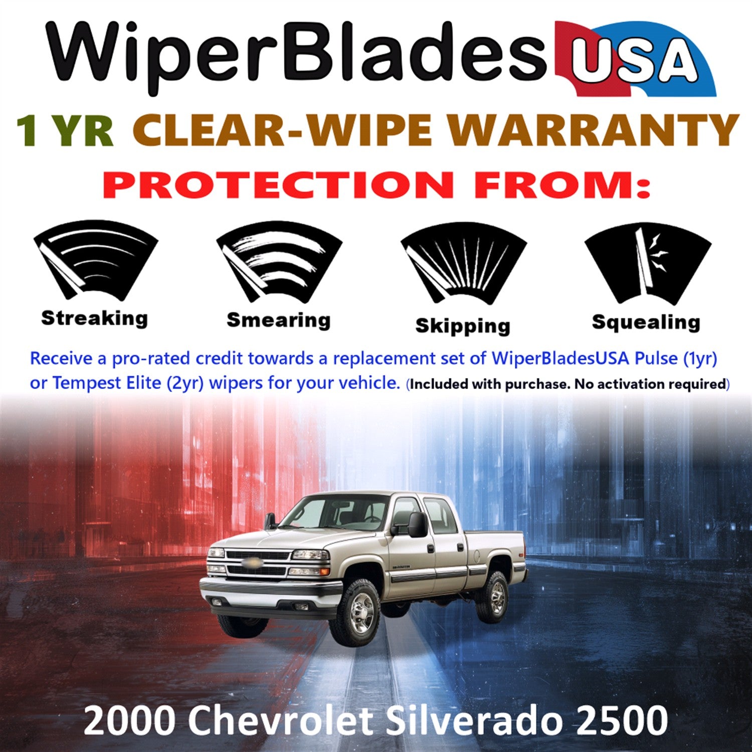 2000 Chevrolet Silverado 2500 Front Wiper blades Set Includes 1yr Wear Warranty & Free Delivery