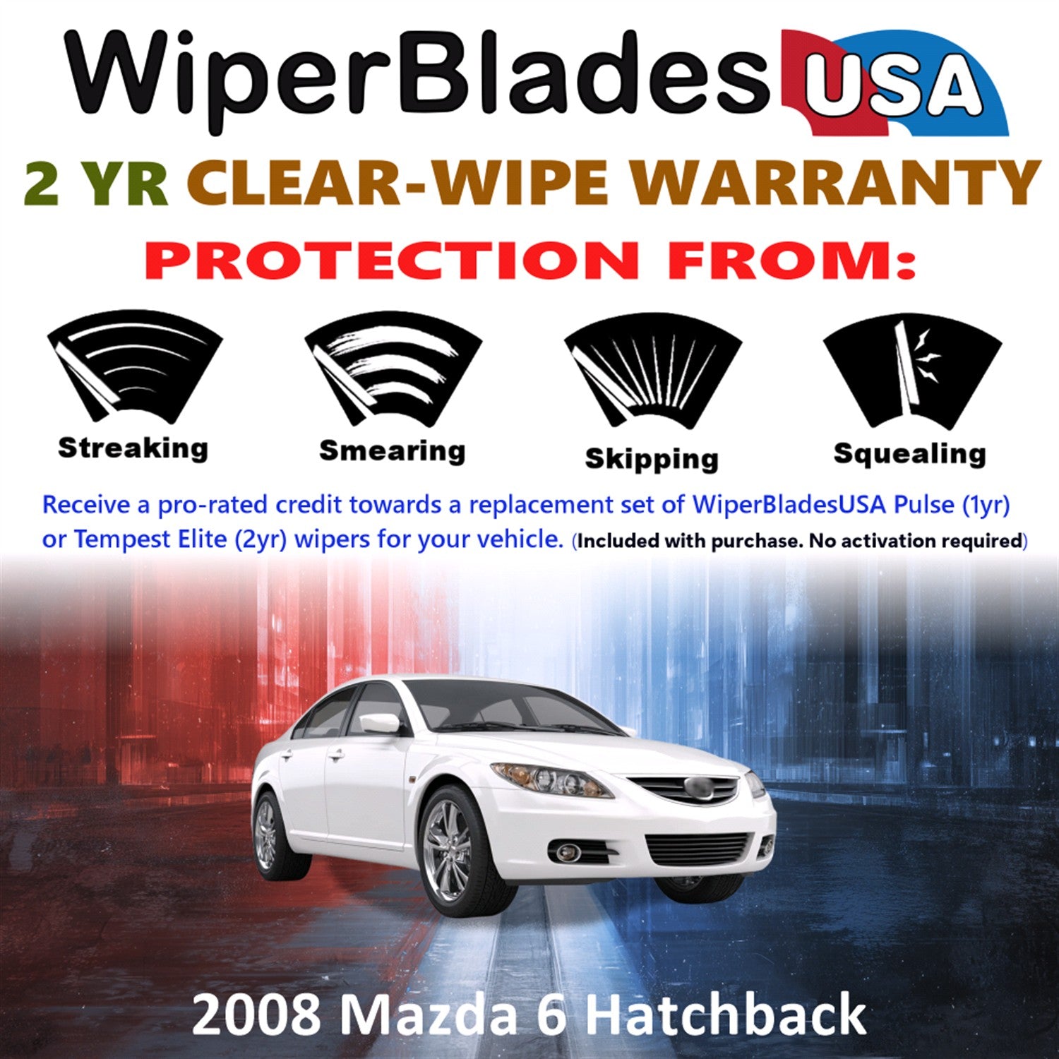 2008 Mazda 6 Front Wiper blades Set  Includes 2yr Wear Warranty & Free Delivery