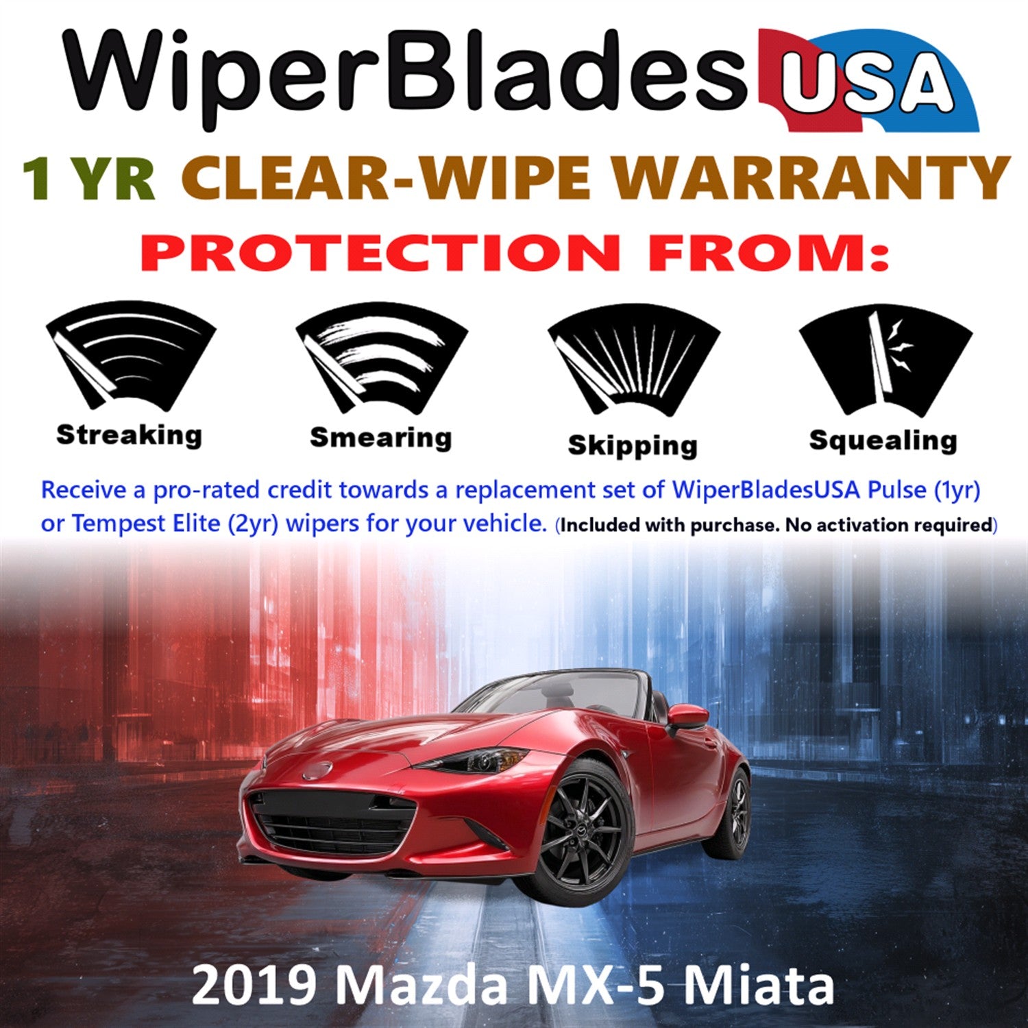 2019 Mazda MX-5 Miata Front Wiper blades Set Includes 1yr Wear Warranty & Free Delivery
