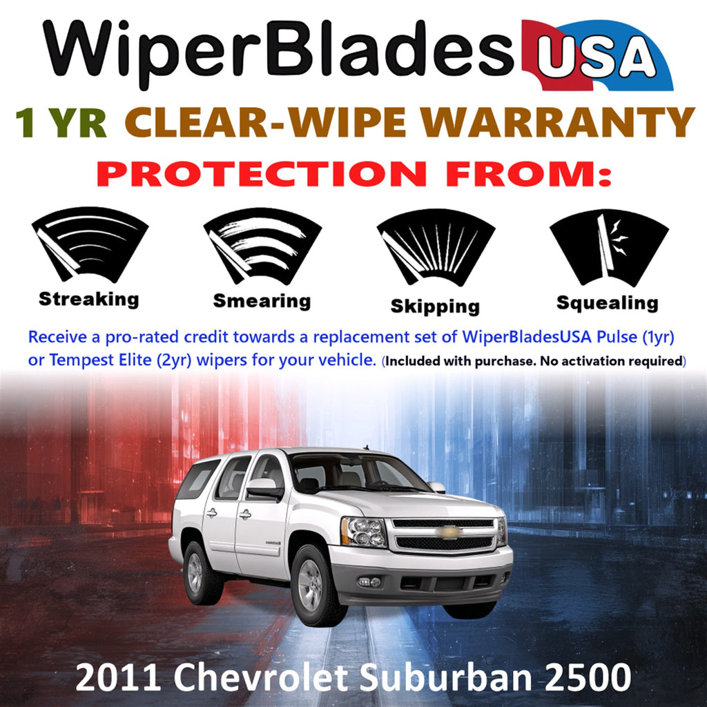 2011 Chevrolet Suburban 2500 Front w/Rear Wiper blades Set Includes 1yr Wear Warranty & Free Delivery