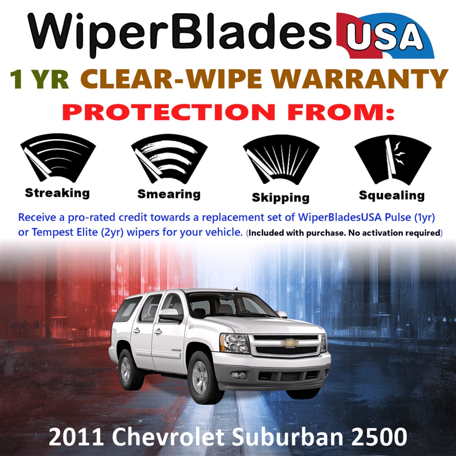 2011 Chevrolet Suburban 2500 Front w/Rear Wiper blades Set Includes 1yr Wear Warranty & Free Delivery