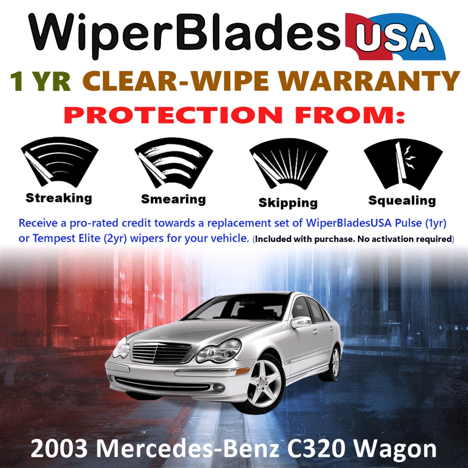 2003 Mercedes-Benz C320 Front w/Rear Wiper blades Set Includes 1yr Wear Warranty & Free Delivery