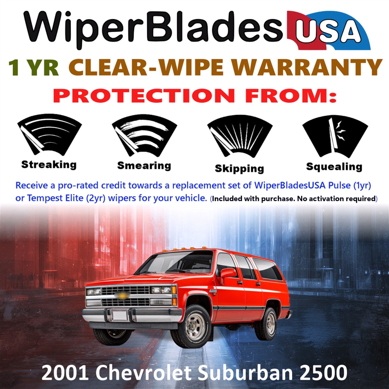2001 Chevrolet Suburban 2500 Front w/Rear Wiper blades Set Includes 1yr Wear Warranty & Free Delivery