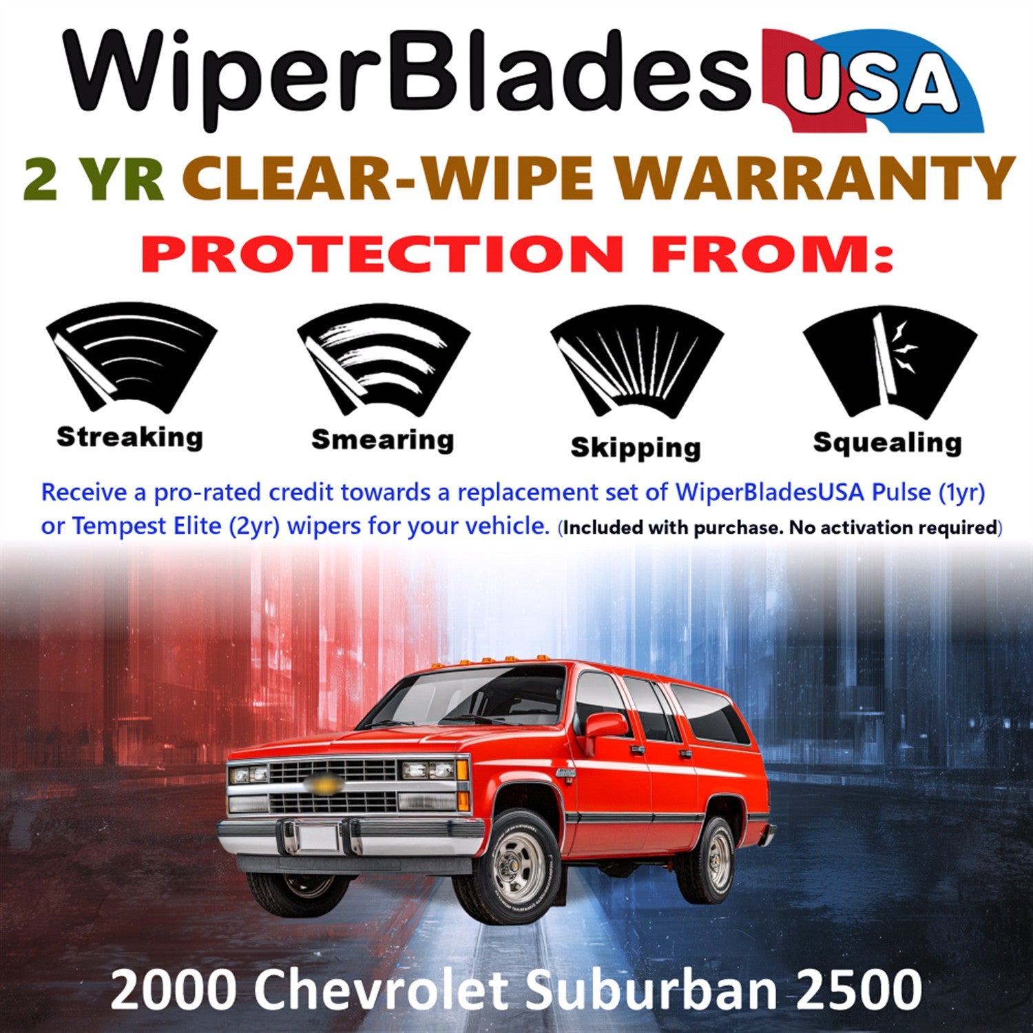 2000 Chevrolet Suburban 2500 Front w/Rear Wiper blades Set  Includes 2yr Wear Warranty & Free Delivery